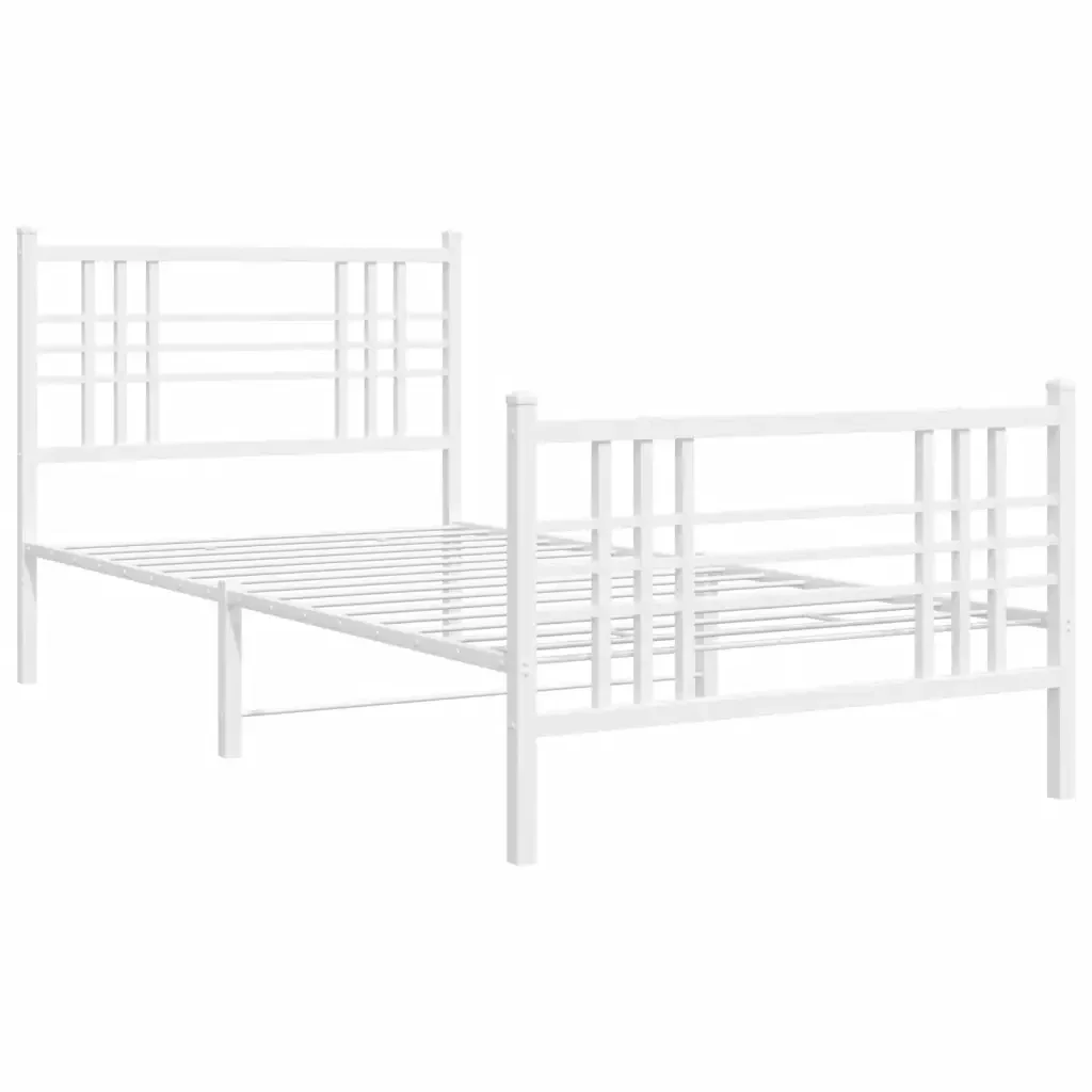Letto singolo | Letto per adulti | Giroletto con Testiera e Pediera Metallo Bianco 90x190 cm - Image 3