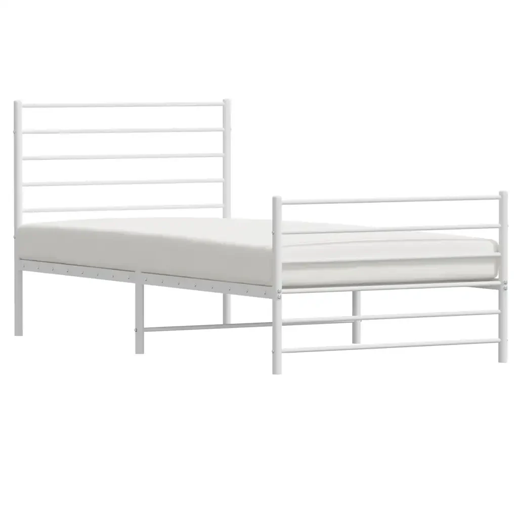 Letto singolo | Letto per adulti | Giroletto con Testiera e Pediera Metallo Bianco 90x190 cm - Image 5