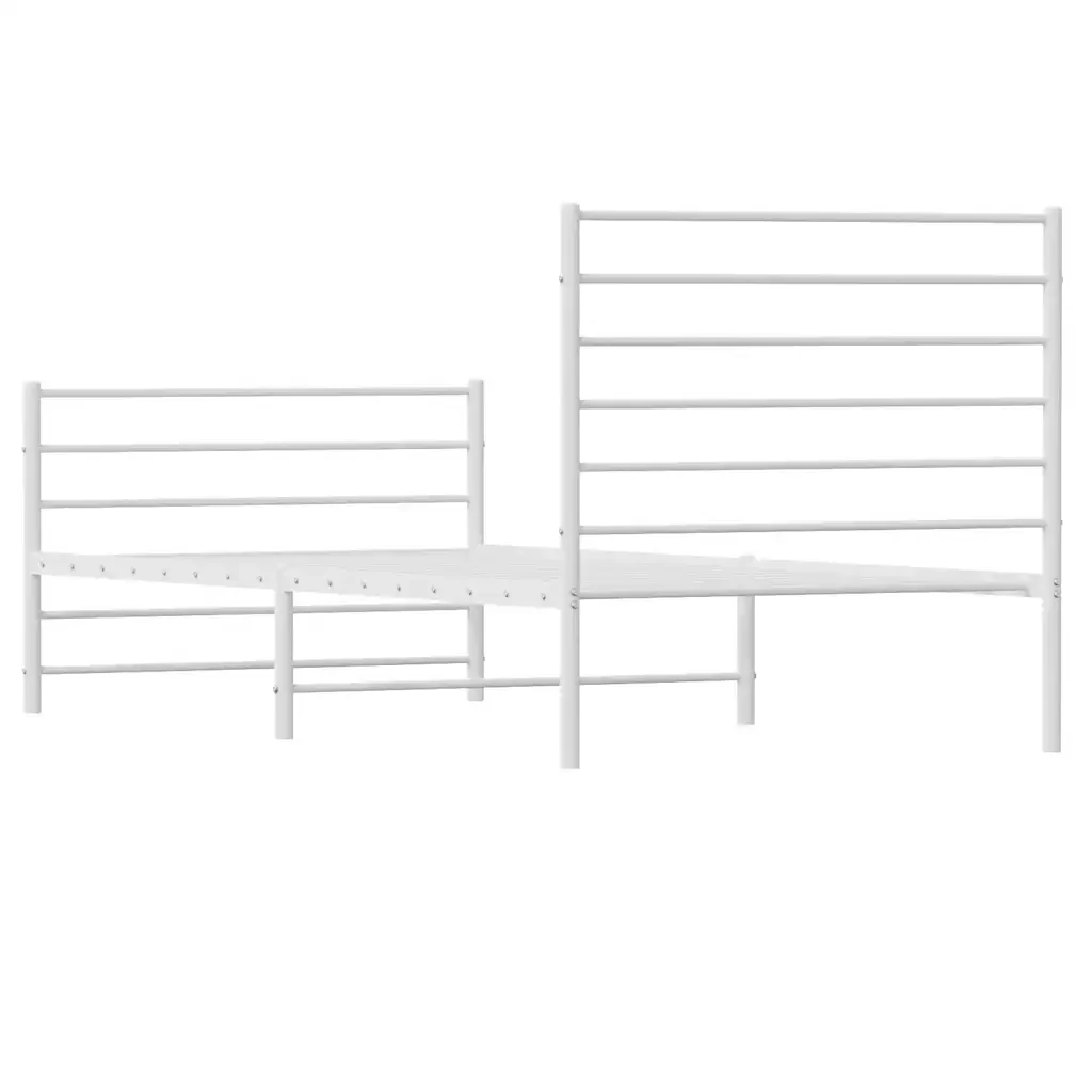 Letto singolo | Letto per adulti | Giroletto con Testiera e Pediera Metallo Bianco 90x190 cm - Image 8