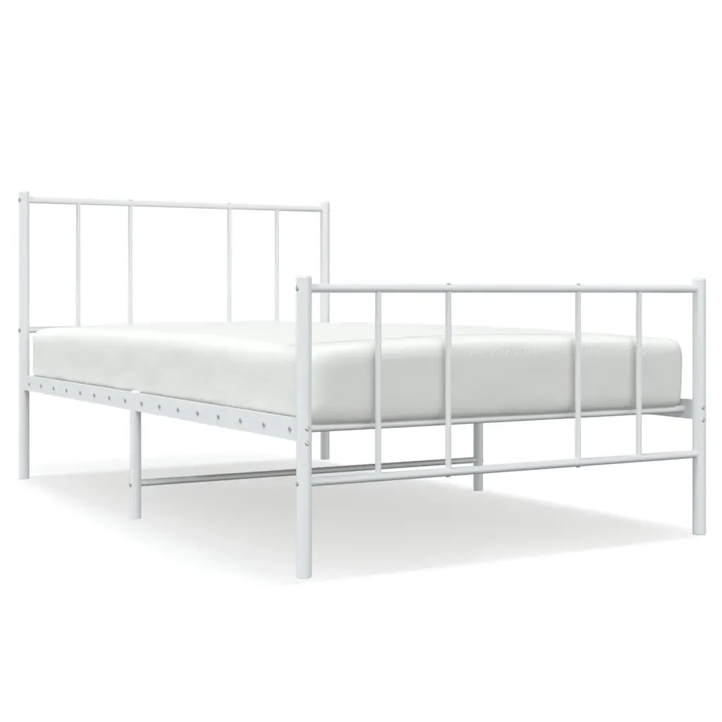 Letto singolo | Letto per adulti | Giroletto con Testiera e Pediera Metallo Bianco 90x190 cm