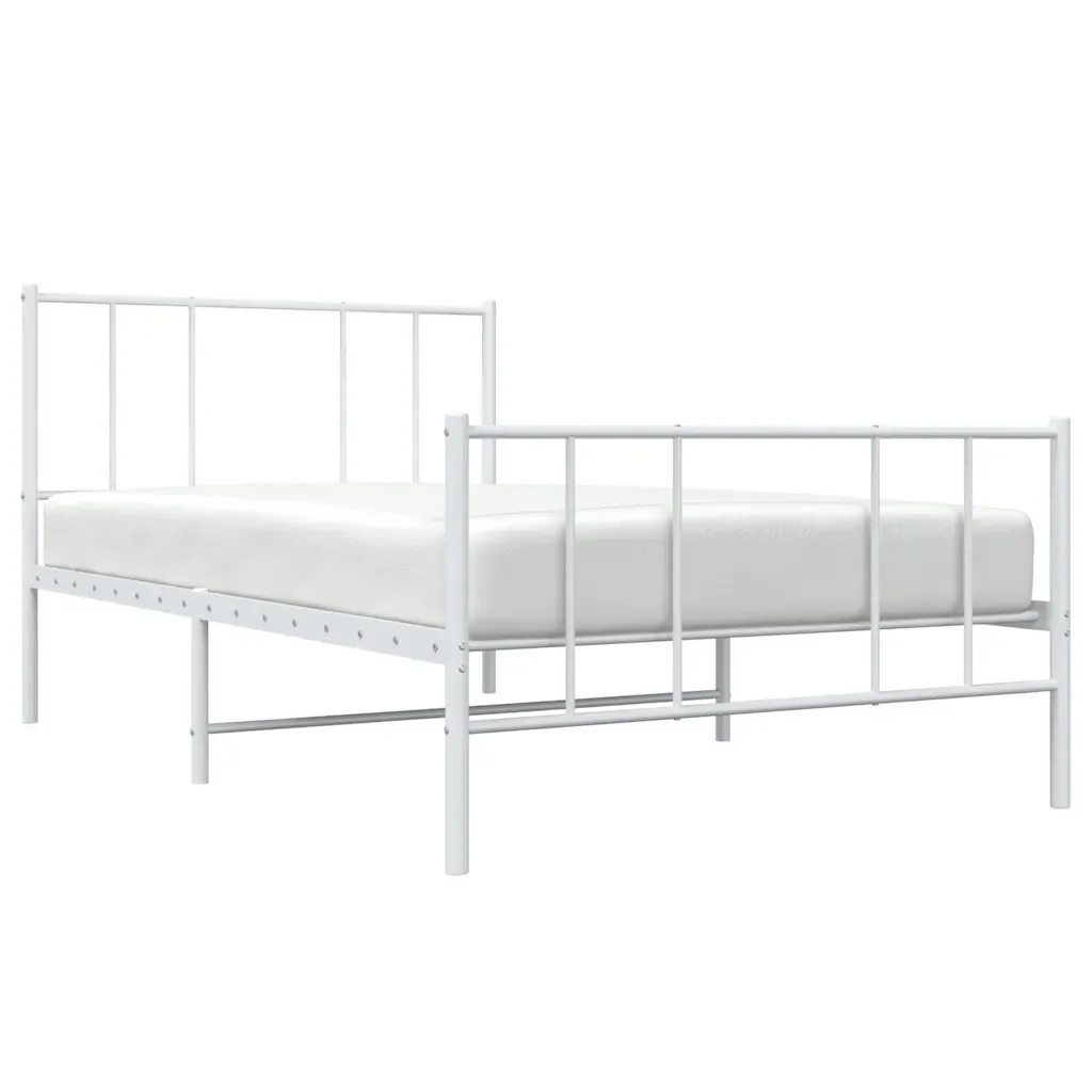 Letto singolo | Letto per adulti | Giroletto con Testiera e Pediera Metallo Bianco 90x190 cm - Image 5