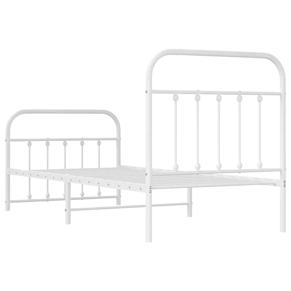 Letto singolo | Letto per adulti | Giroletto con Testiera e Pediera Metallo Bianco 90x190 cm - Image 8