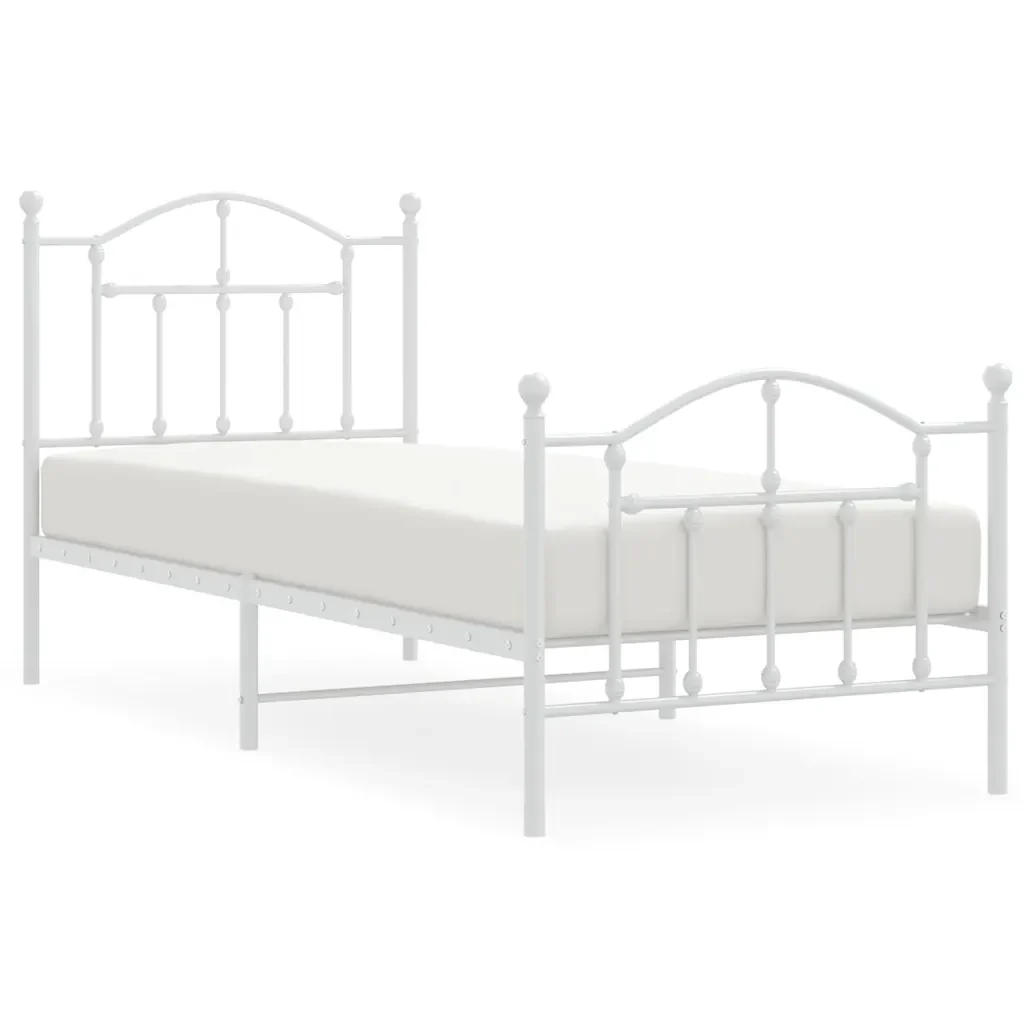 Letto singolo | Letto per adulti | Giroletto con Testiera e Pediera Metallo Bianco 90x190 cm