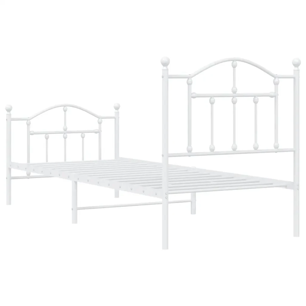 Letto singolo | Letto per adulti | Giroletto con Testiera e Pediera Metallo Bianco 90x190 cm - Image 7