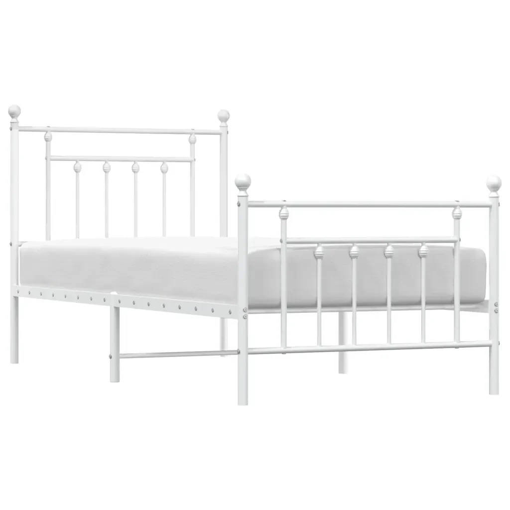 Letto singolo | Letto per adulti | Giroletto con Testiera e Pediera Metallo Bianco 90x190 cm - Image 5