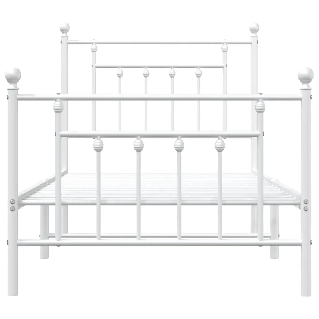 Letto singolo | Letto per adulti | Giroletto con Testiera e Pediera Metallo Bianco 90x190 cm - Image 6