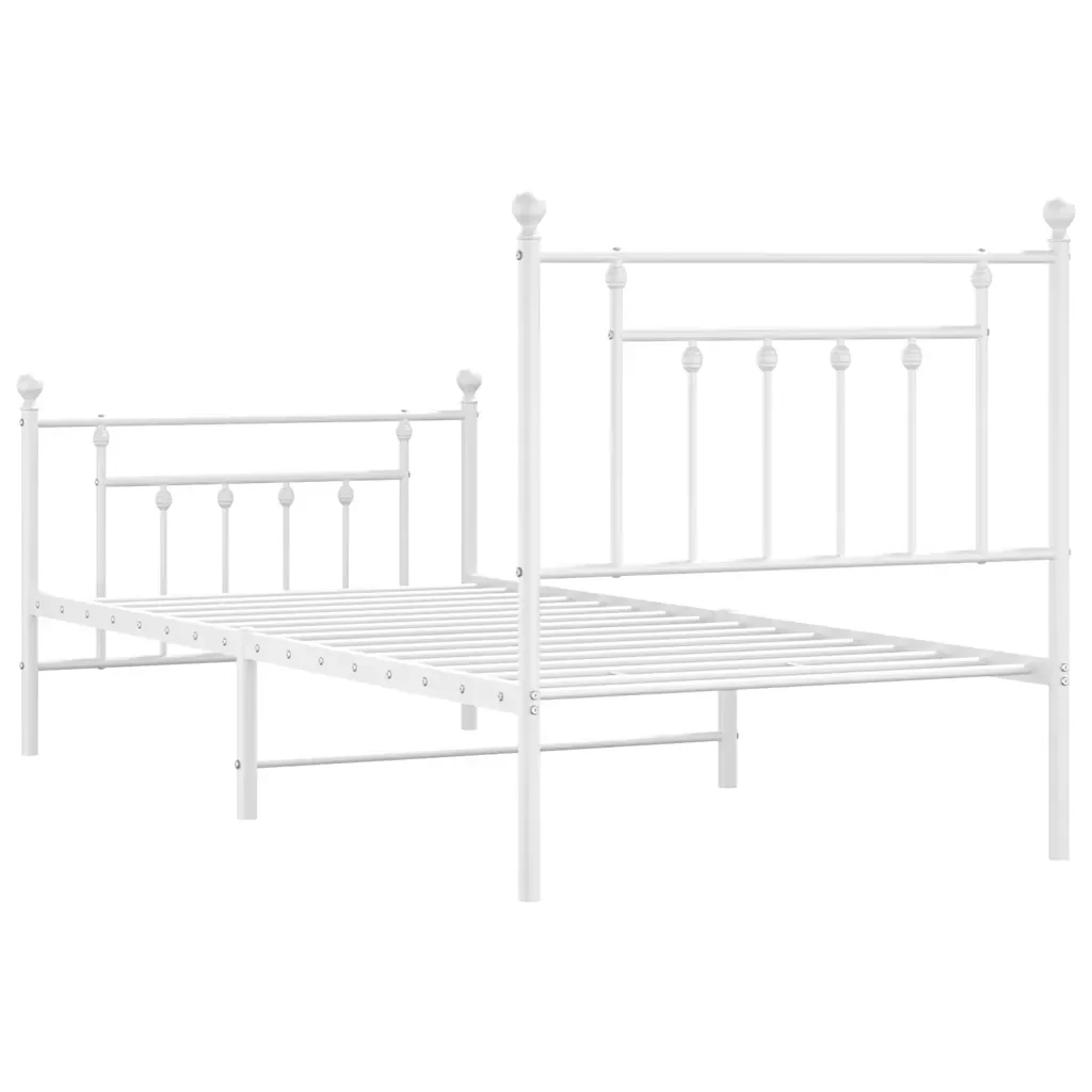 Letto singolo | Letto per adulti | Giroletto con Testiera e Pediera Metallo Bianco 90x190 cm - Image 8