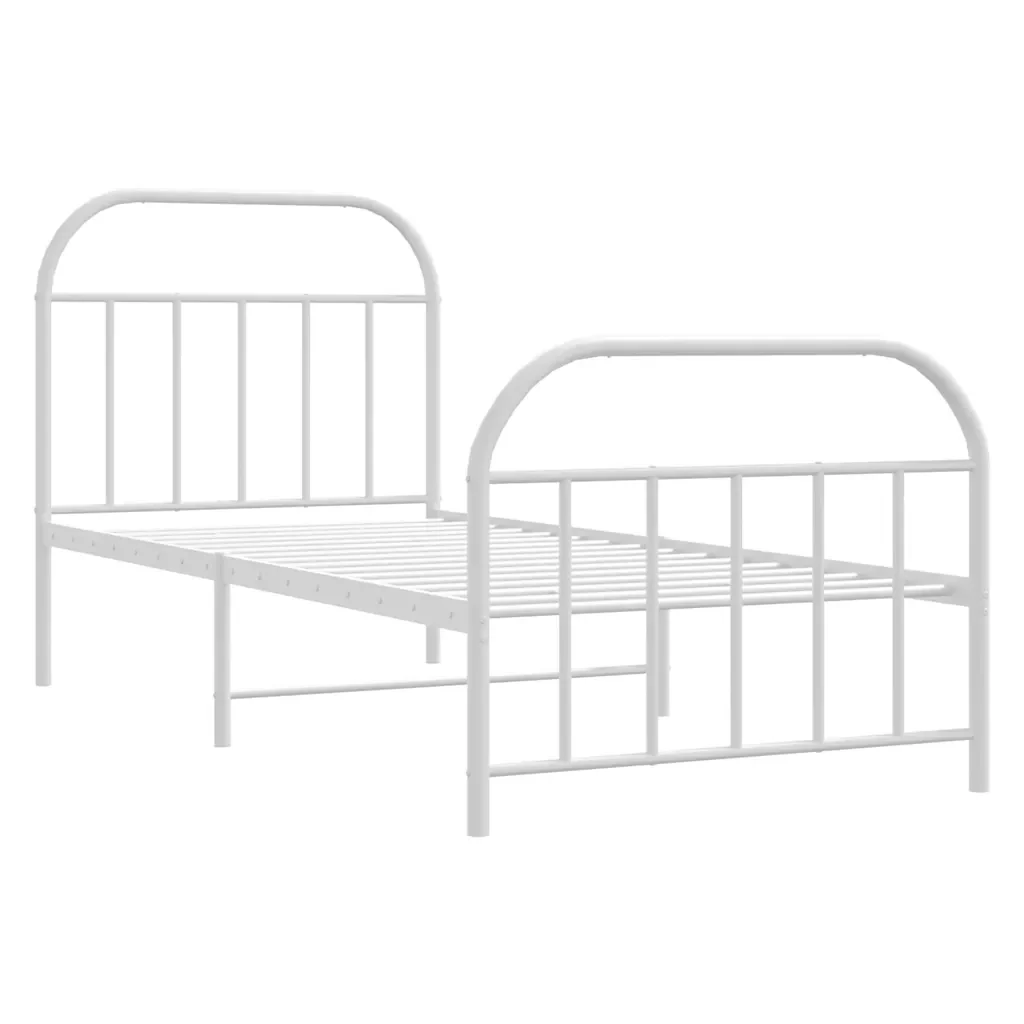Letto singolo | Letto per adulti | Giroletto con Testiera e Pediera Metallo Bianco 90x190 cm - Image 3