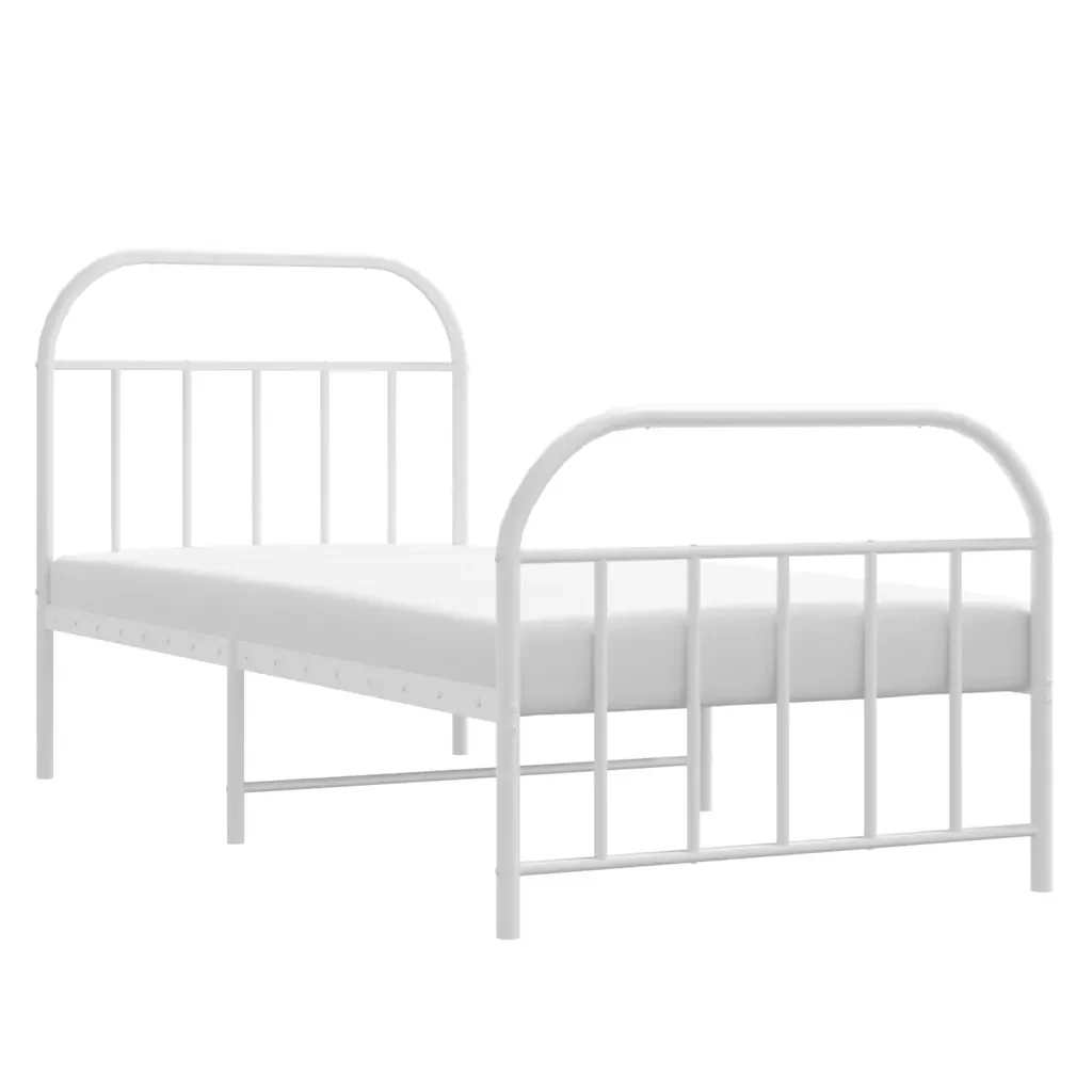 Letto singolo | Letto per adulti | Giroletto con Testiera e Pediera Metallo Bianco 90x190 cm - Image 5
