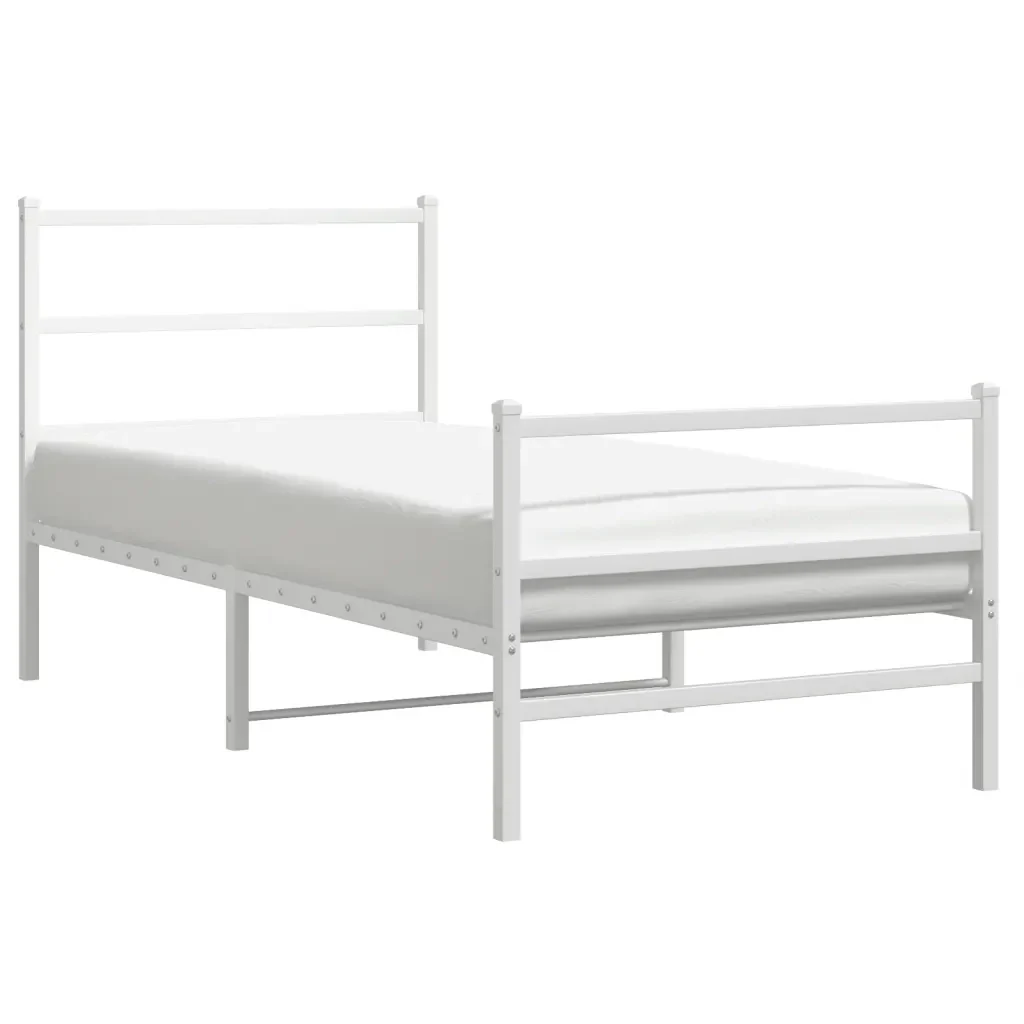 Letto singolo | Letto per adulti | Giroletto con Testiera e Pediera Metallo Bianco 90x190 cm