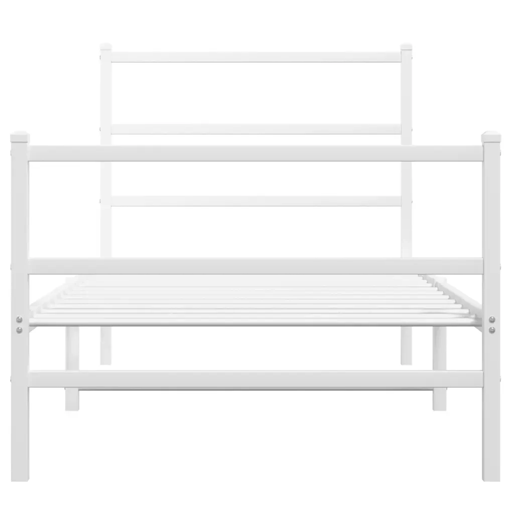 Letto singolo | Letto per adulti | Giroletto con Testiera e Pediera Metallo Bianco 90x190 cm - Image 5