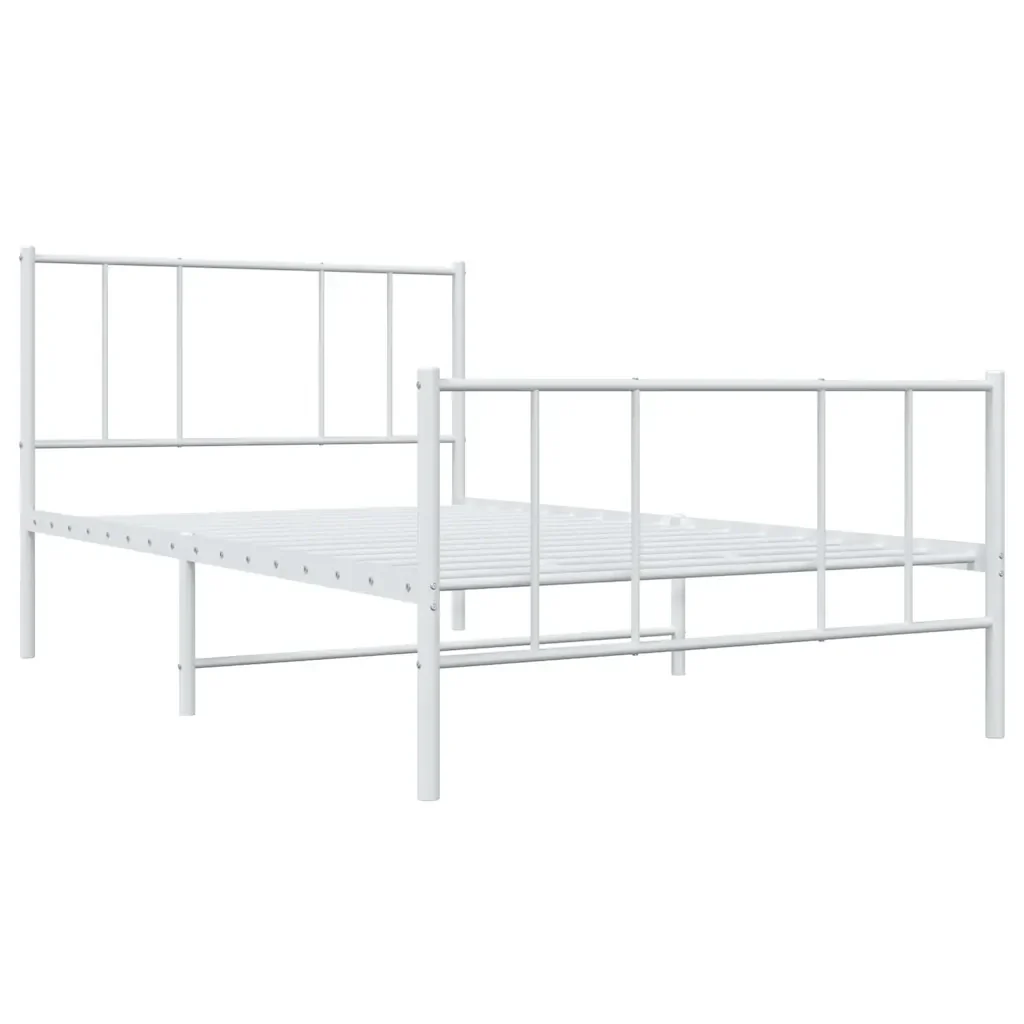 Letto singolo | Letto per adulti | Giroletto con Testiera e Pediera Metallo Bianco 90x200 cm - Image 3