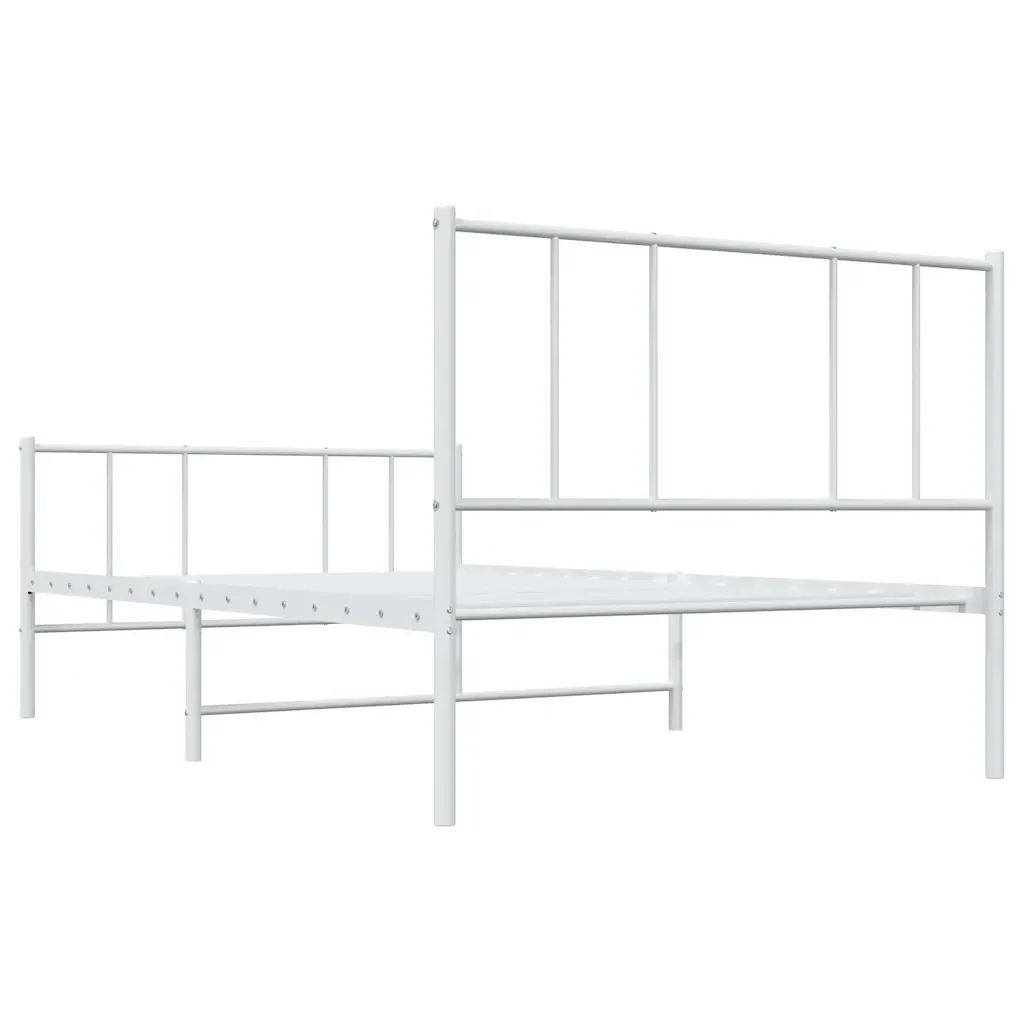 Letto singolo | Letto per adulti | Giroletto con Testiera e Pediera Metallo Bianco 90x200 cm - Image 8