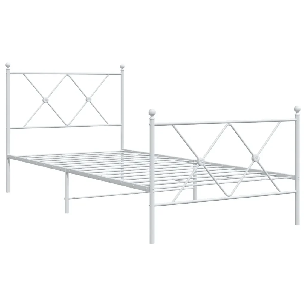 Letto singolo | Letto per adulti | Giroletto con Testiera e Pediera Metallo Bianco 90x200 cm - Image 3