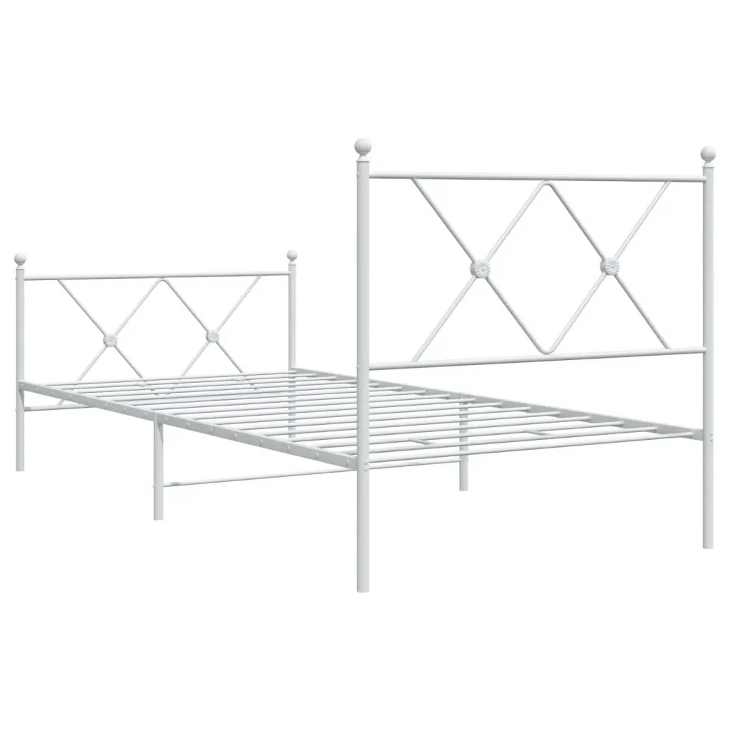 Letto singolo | Letto per adulti | Giroletto con Testiera e Pediera Metallo Bianco 90x200 cm - Image 6