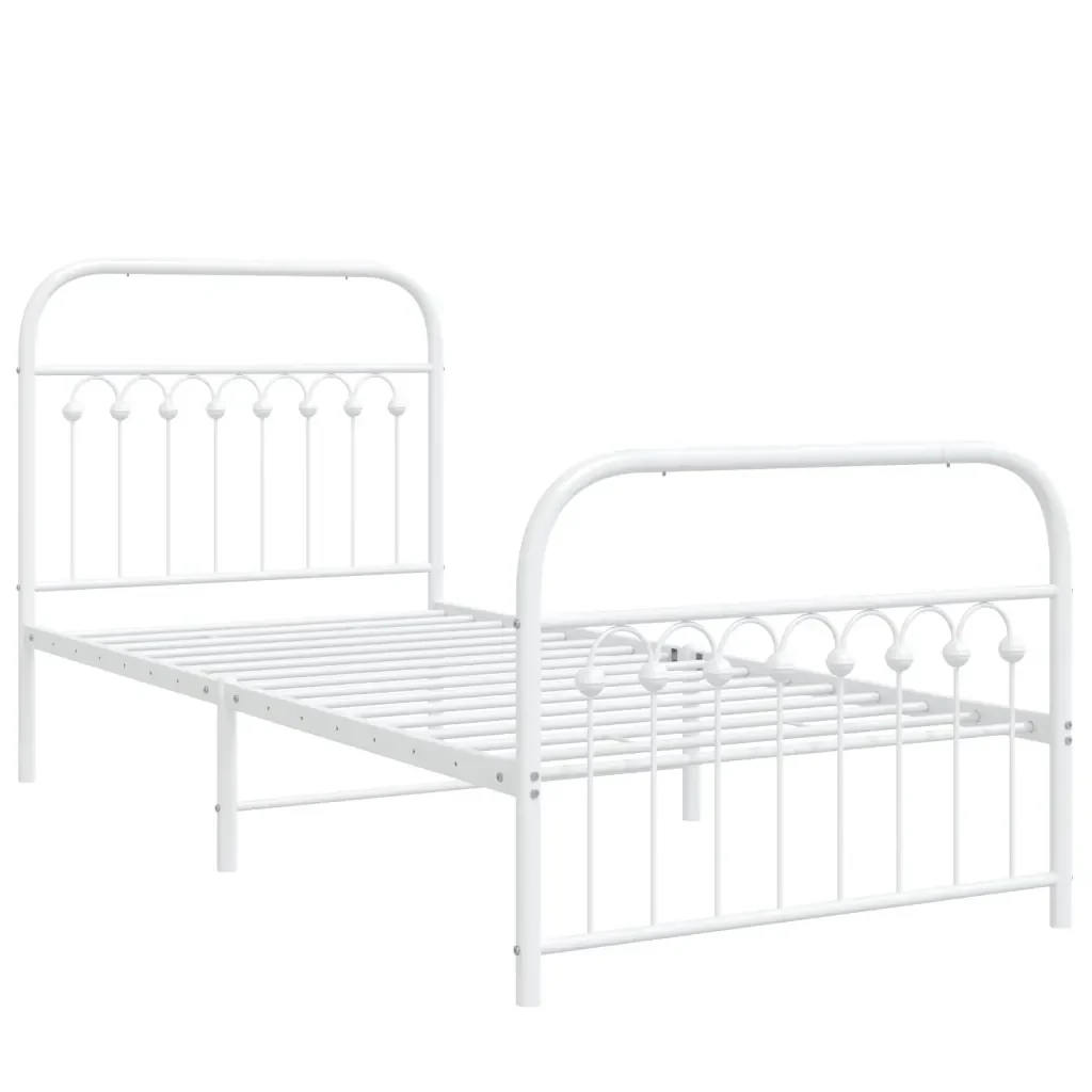 Letto singolo | Letto per adulti | Giroletto con Testiera e Pediera Metallo Bianco 90x200 cm - Image 4