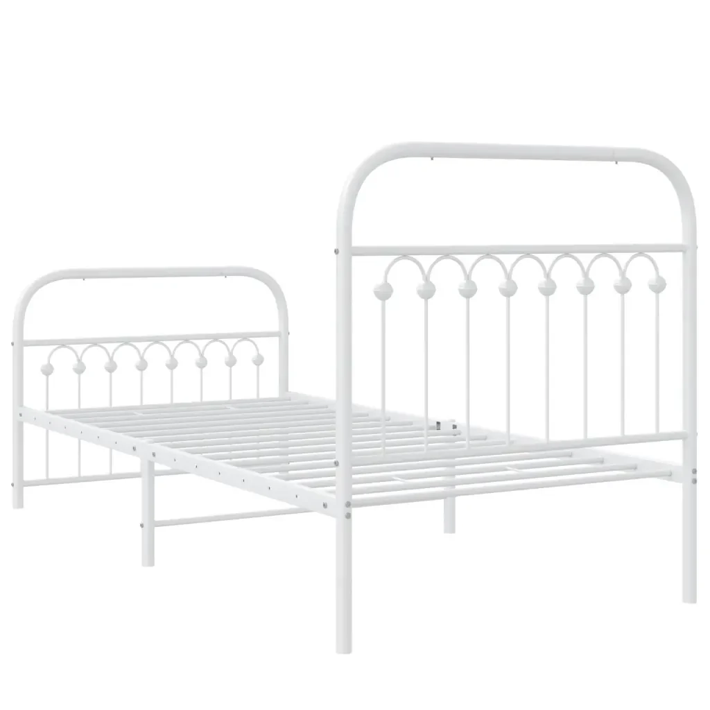 Letto singolo | Letto per adulti | Giroletto con Testiera e Pediera Metallo Bianco 90x200 cm - Image 6