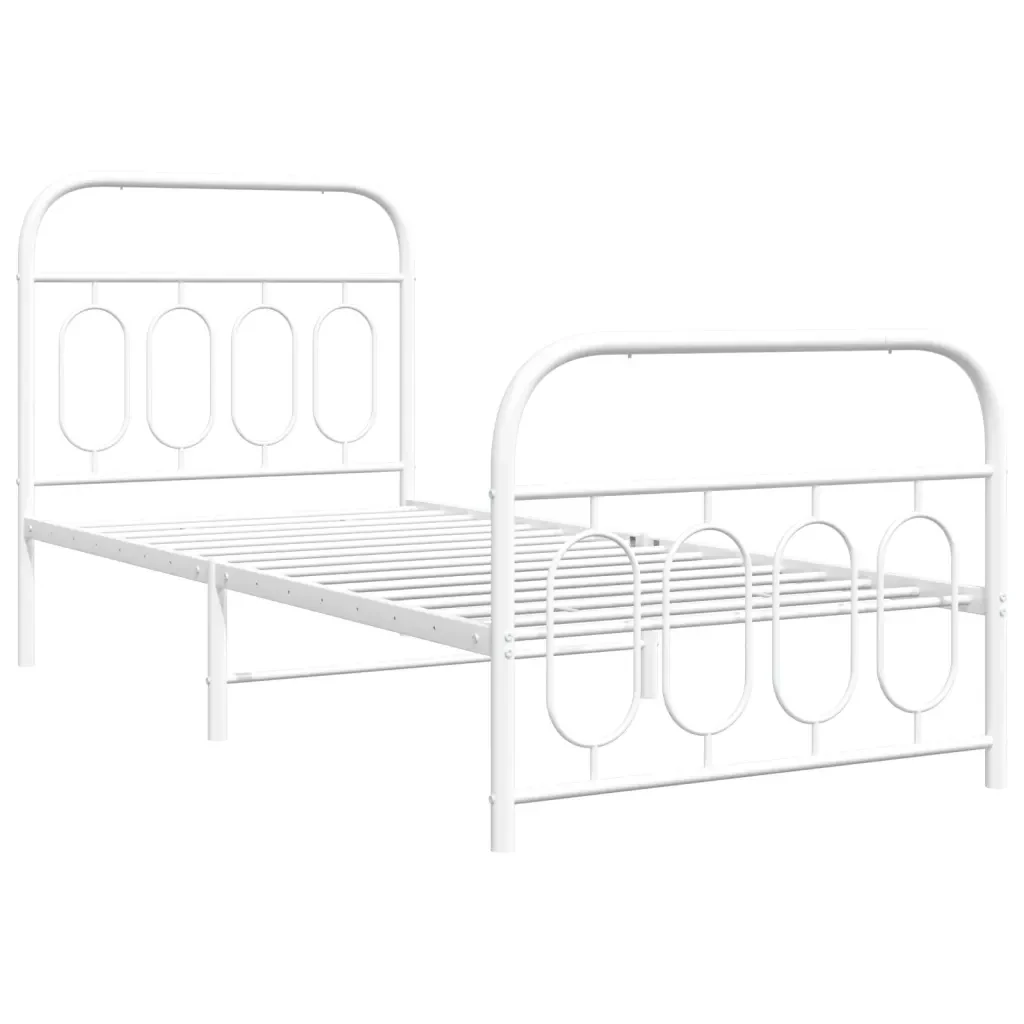 Letto singolo | Letto per adulti | Giroletto con Testiera e Pediera Metallo Bianco 90x200 cm - Image 4