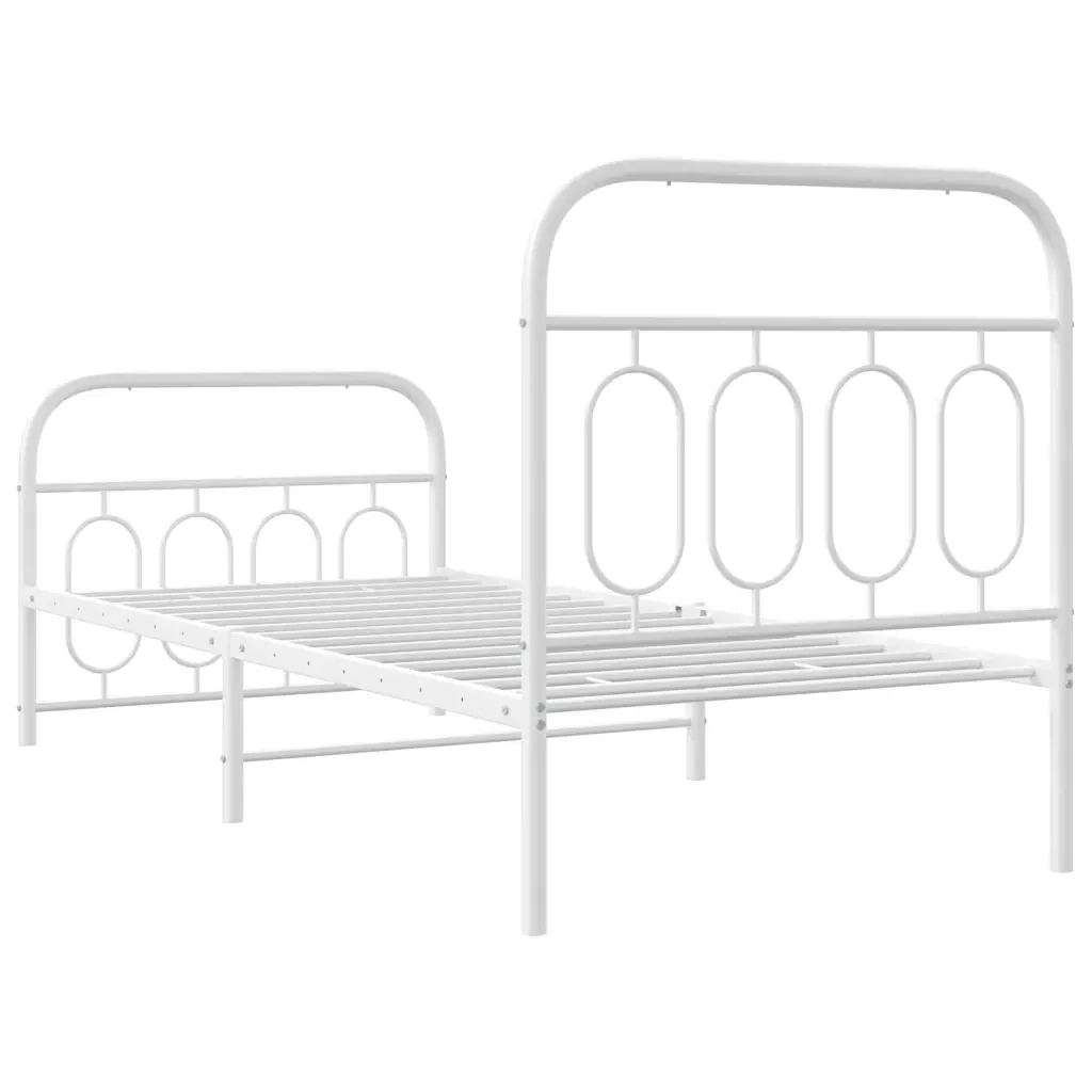Letto singolo | Letto per adulti | Giroletto con Testiera e Pediera Metallo Bianco 90x200 cm - Image 6