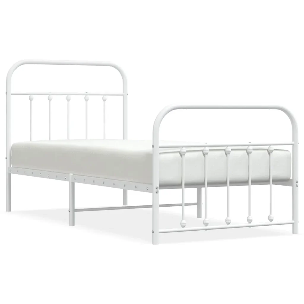 Letto singolo | Letto per adulti | Giroletto con Testiera e Pediera Metallo Bianco 90x200 cm