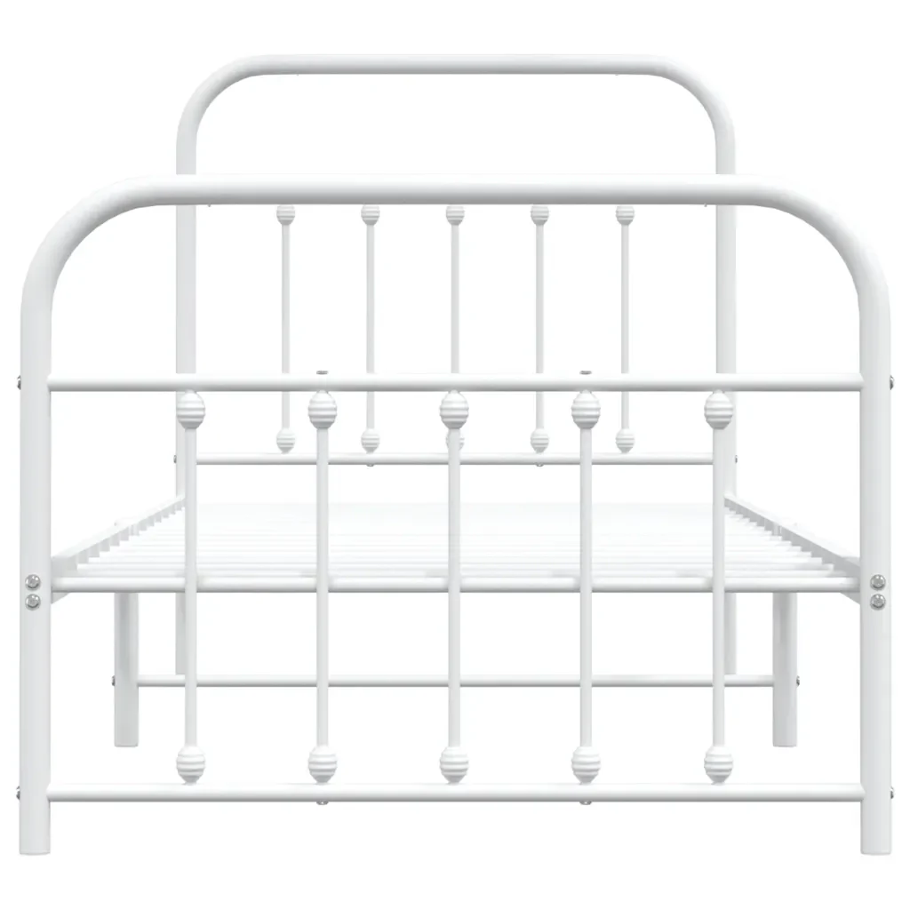 Letto singolo | Letto per adulti | Giroletto con Testiera e Pediera Metallo Bianco 90x200 cm - Image 6