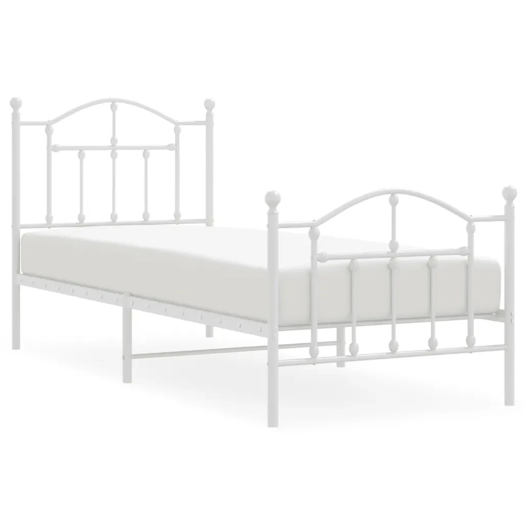 Letto singolo | Letto per adulti | Giroletto con Testiera e Pediera Metallo Bianco 90x200 cm