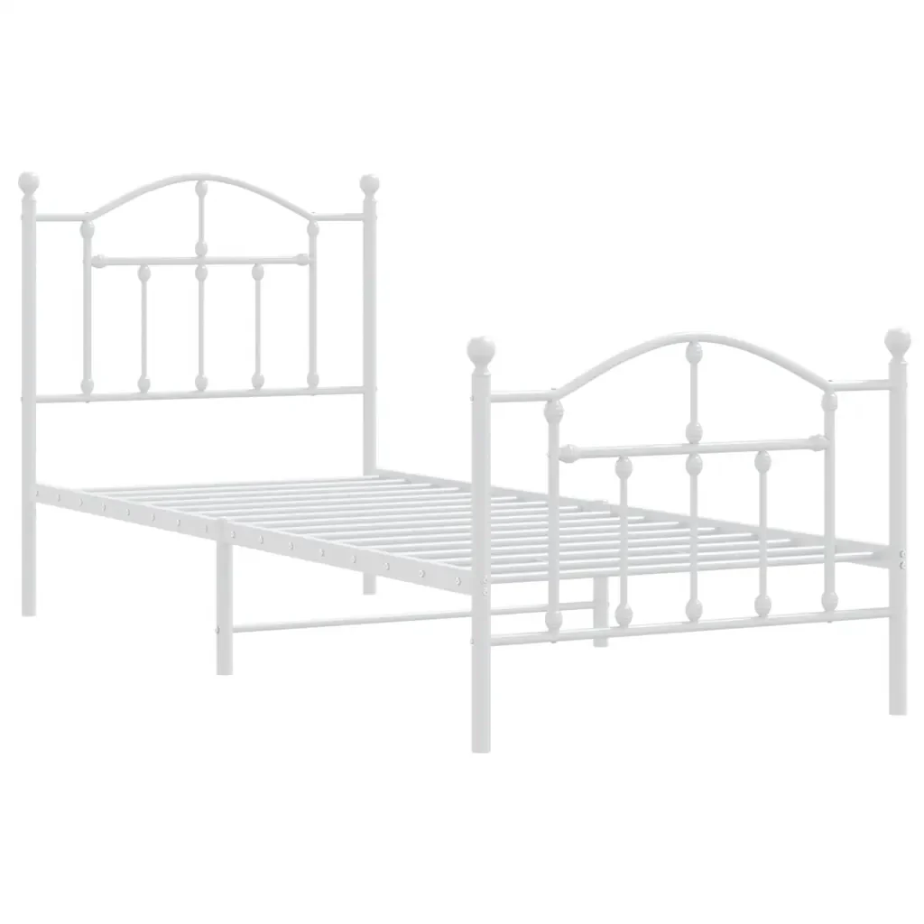 Letto singolo | Letto per adulti | Giroletto con Testiera e Pediera Metallo Bianco 90x200 cm - Image 3