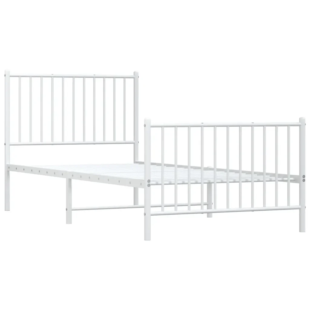 Letto singolo | Letto per adulti | Giroletto con Testiera e Pediera Metallo Bianco 90x200 cm - Image 4