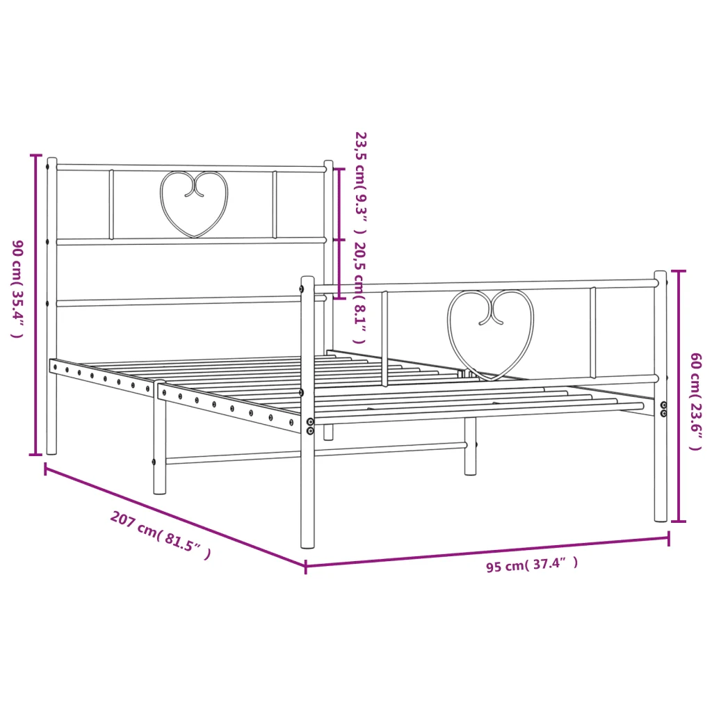 Letto singolo | Letto per adulti | Giroletto con Testiera e Pediera Metallo Bianco 90x200 cm - Image 9