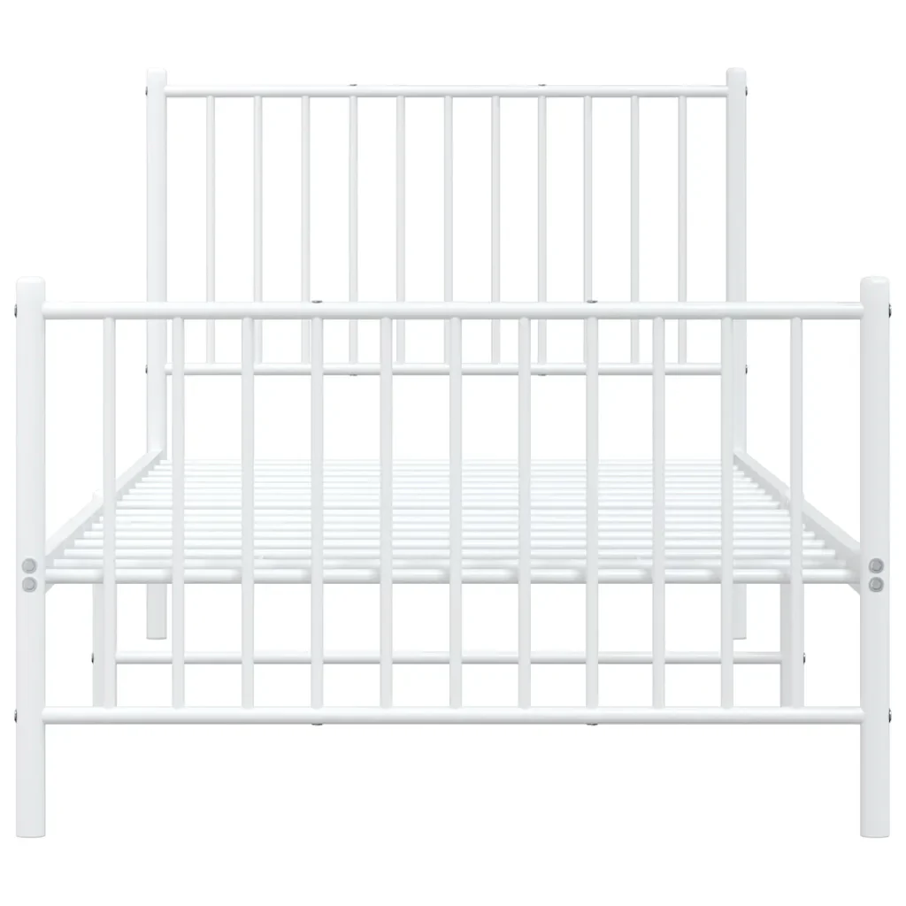 Letto singolo | Letto per adulti | Giroletto con Testiera e Pediera Metallo Bianco 90x200 cm - Image 5