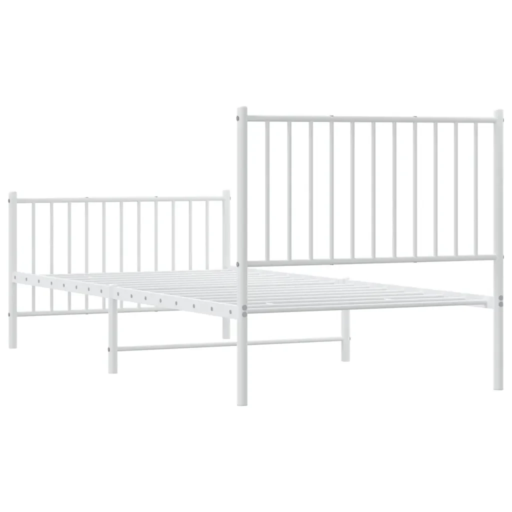 Letto singolo | Letto per adulti | Giroletto con Testiera e Pediera Metallo Bianco 90x200 cm - Image 7
