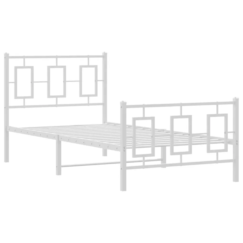 Letto singolo | Letto per adulti | Giroletto con Testiera e Pediera Metallo Bianco 90x200 cm - Image 4