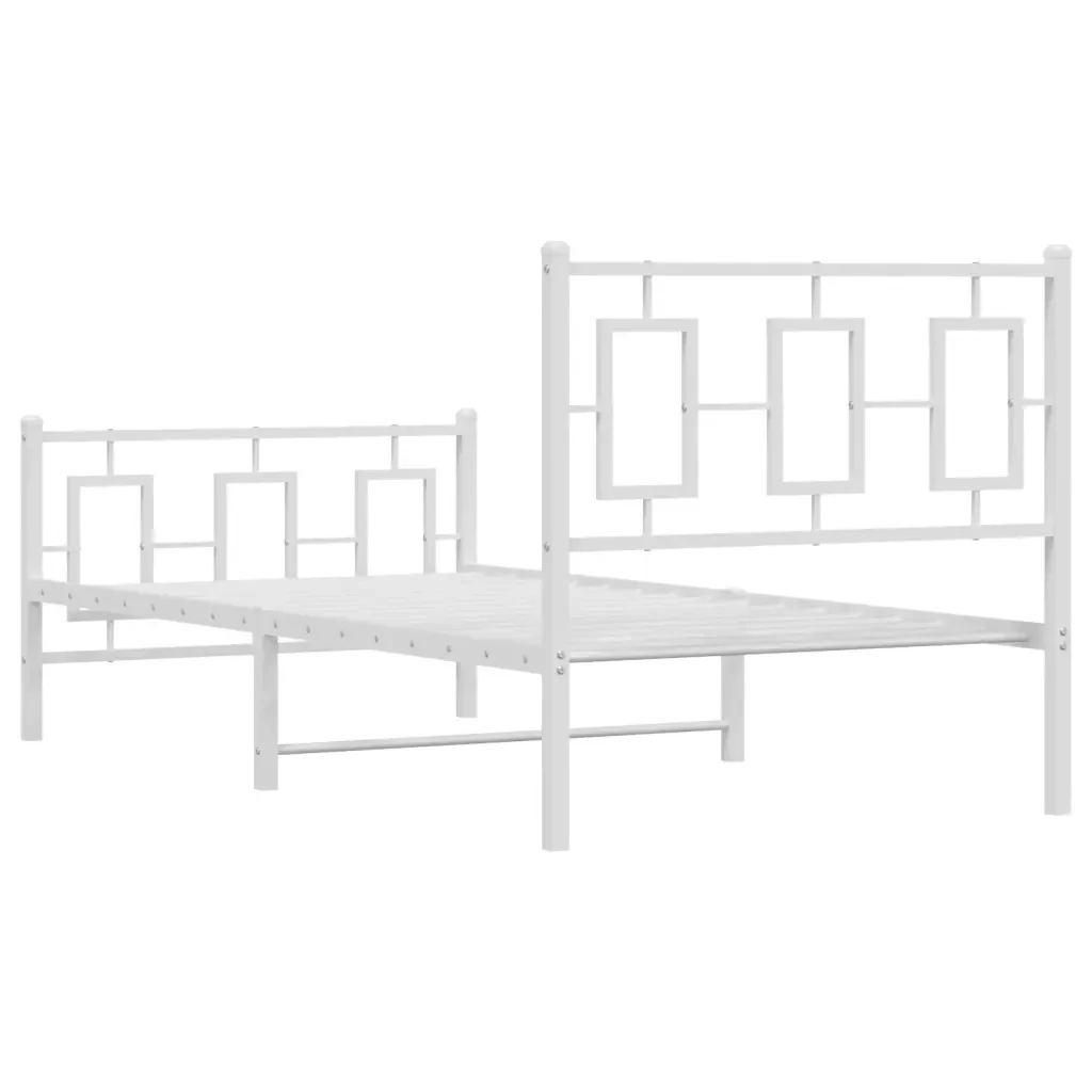 Letto singolo | Letto per adulti | Giroletto con Testiera e Pediera Metallo Bianco 90x200 cm - Image 7