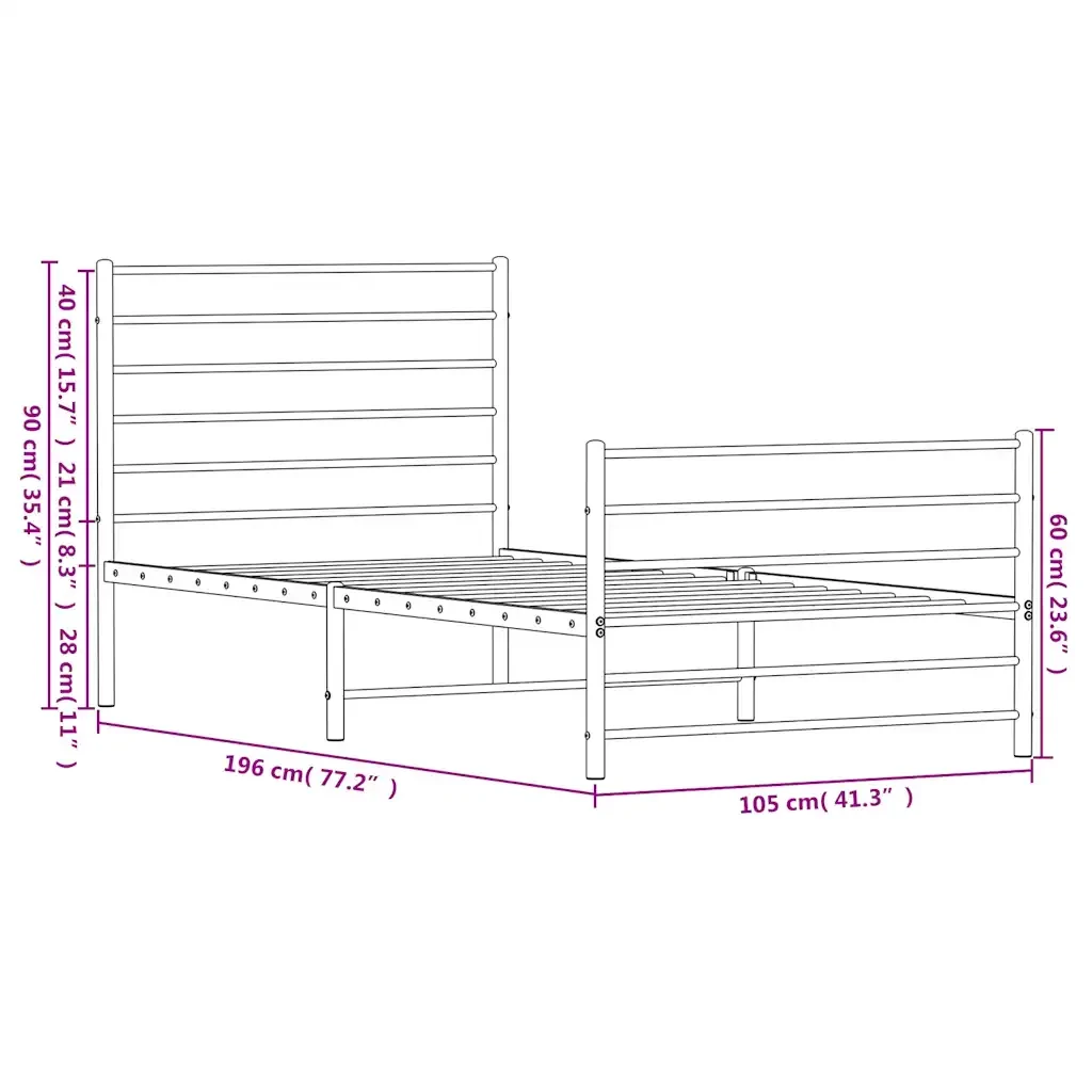 Letto singolo | Letto per adulti | Giroletto con Testiera e Pediera Metallo Nero 100x190 cm - Image 10