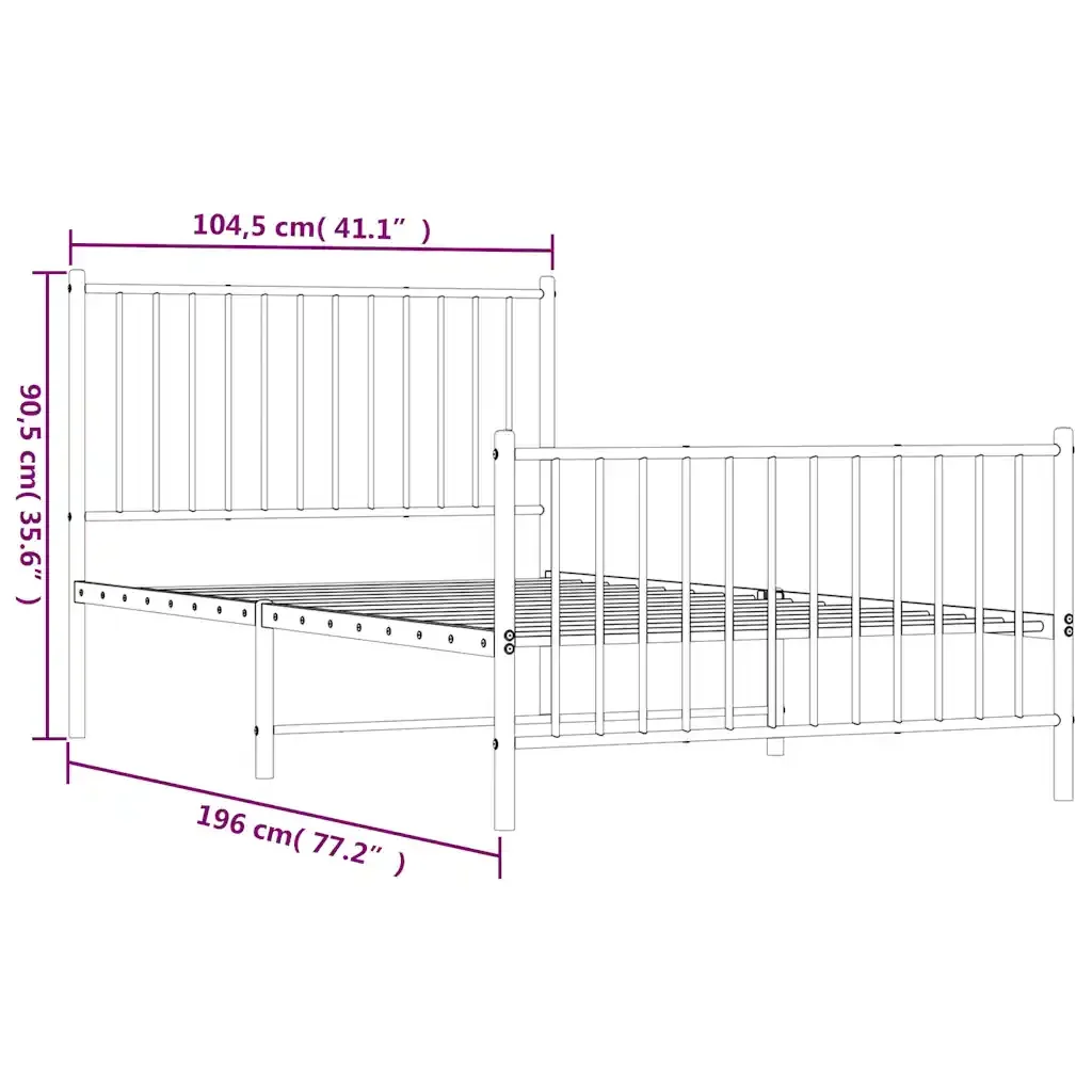 Letto singolo | Letto per adulti | Giroletto con Testiera e Pediera Metallo Nero 100x190 cm - Image 10