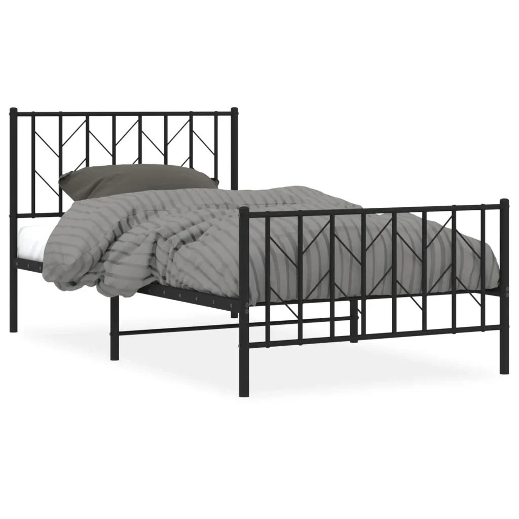 Letto singolo | Letto per adulti | Giroletto con Testiera e Pediera Metallo Nero 100x190 cm