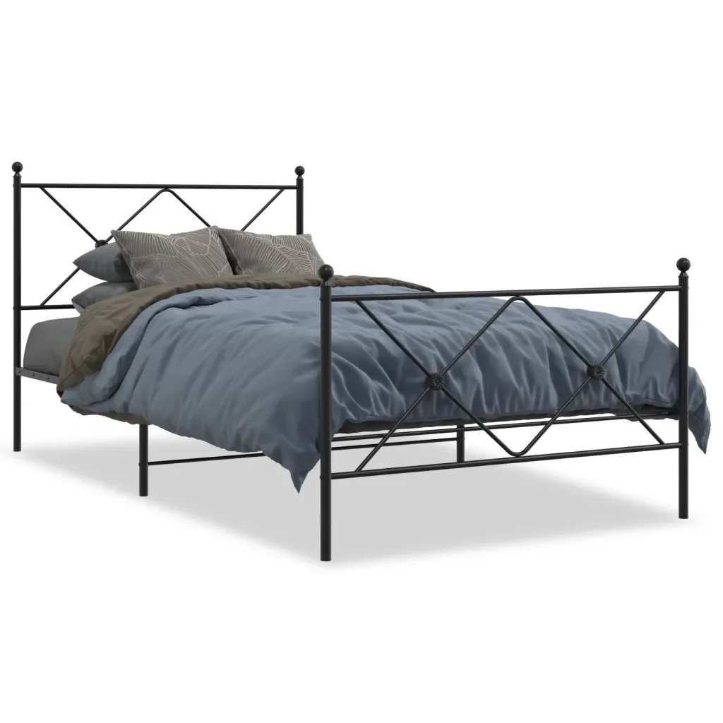 Letto singolo | Letto per adulti | Giroletto con Testiera e Pediera Metallo Nero 100x190 cm
