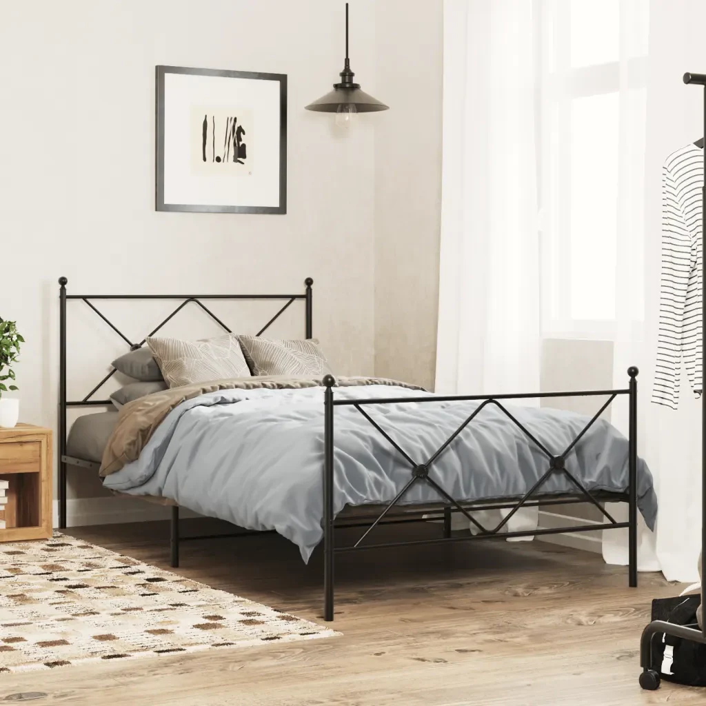Letto singolo | Letto per adulti | Giroletto con Testiera e Pediera Metallo Nero 100x190 cm - Image 2
