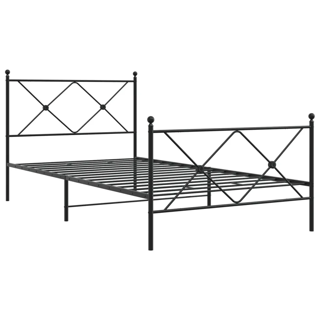 Letto singolo | Letto per adulti | Giroletto con Testiera e Pediera Metallo Nero 100x190 cm - Image 3