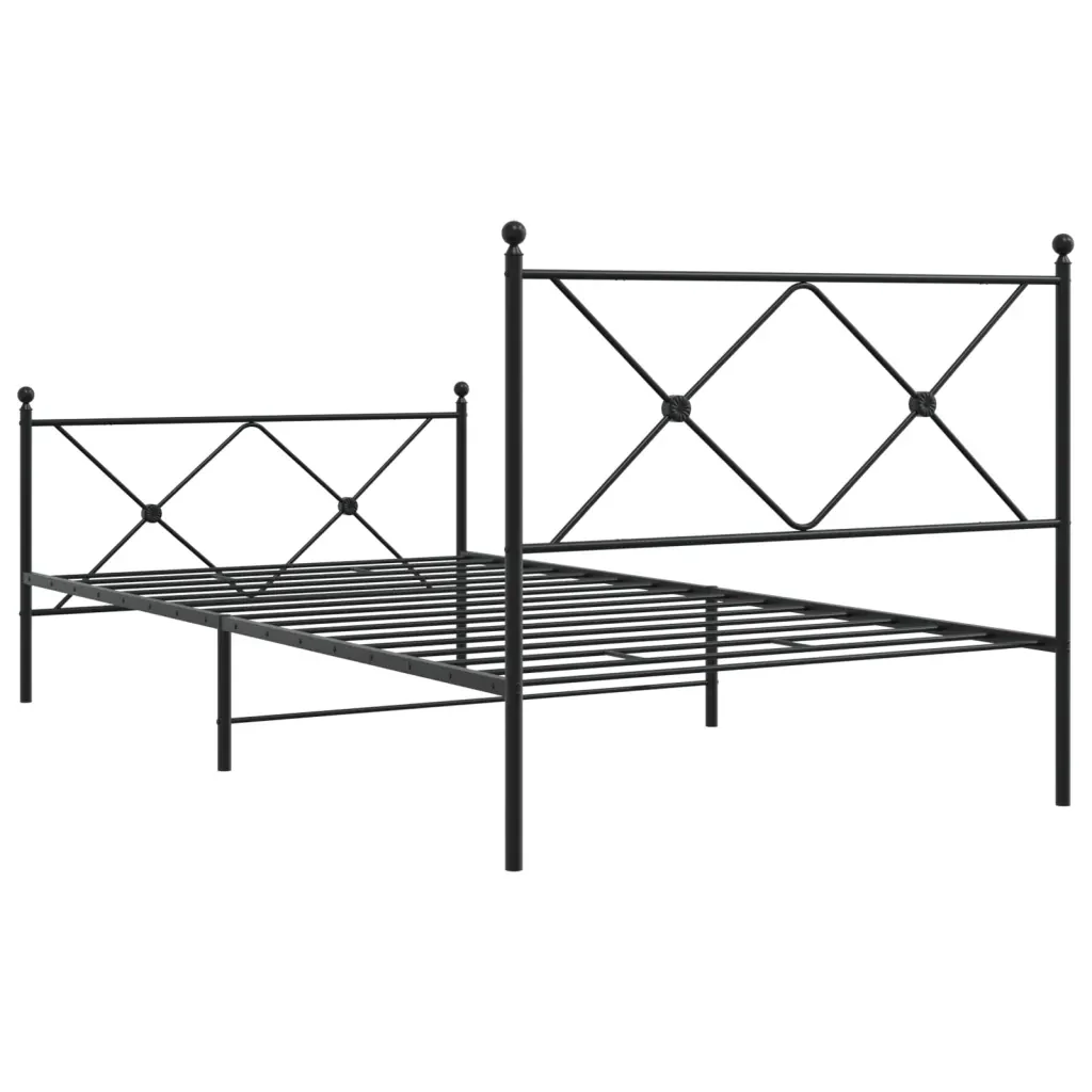 Letto singolo | Letto per adulti | Giroletto con Testiera e Pediera Metallo Nero 100x190 cm - Image 6