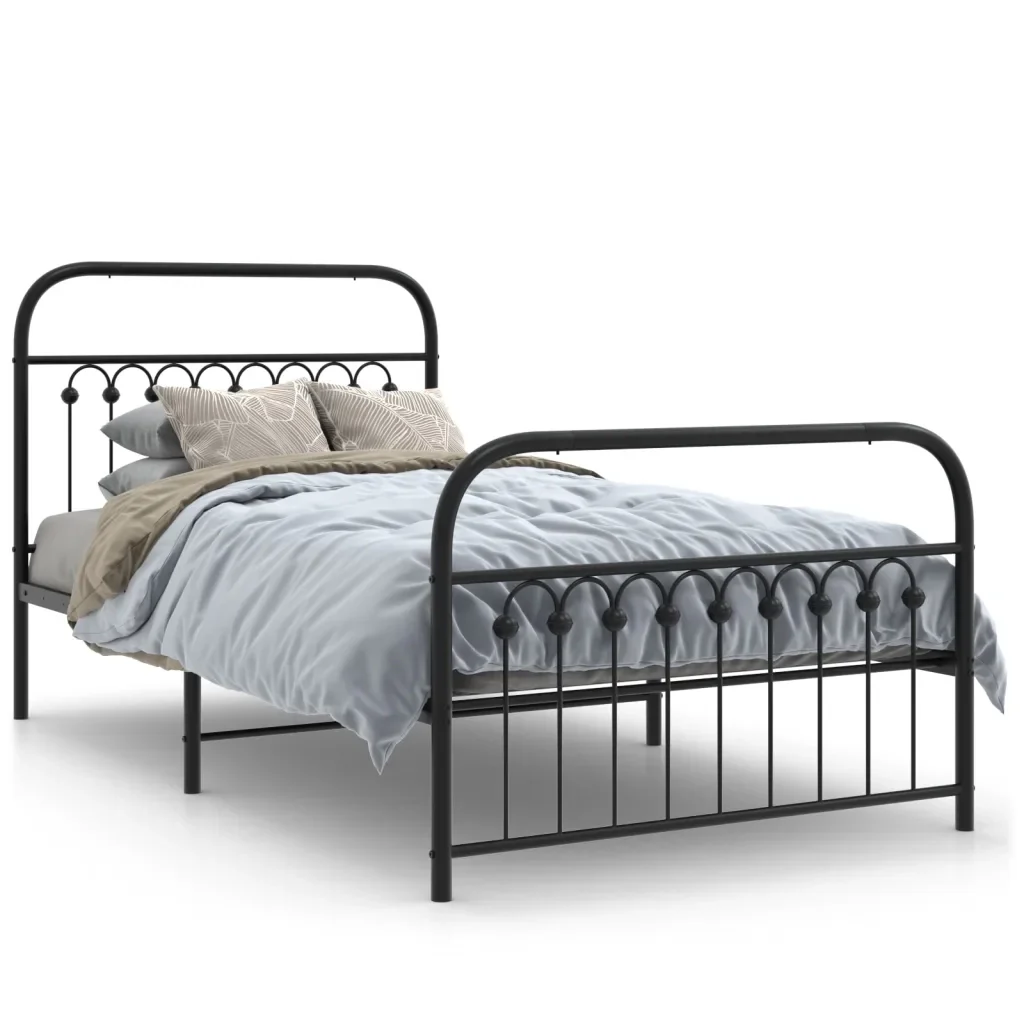 Letto singolo | Letto per adulti | Giroletto con Testiera e Pediera Metallo Nero 100x190 cm