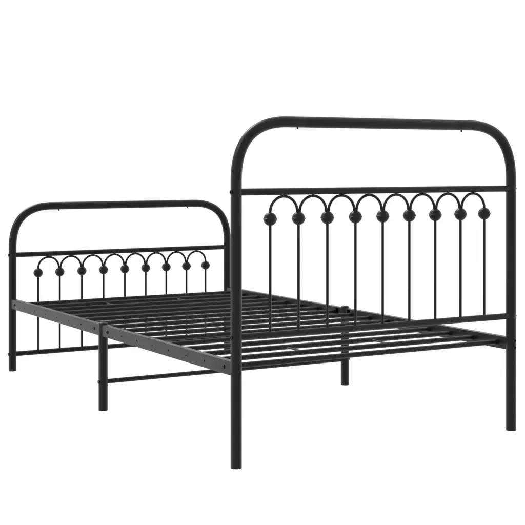 Letto singolo | Letto per adulti | Giroletto con Testiera e Pediera Metallo Nero 100x190 cm - Image 6