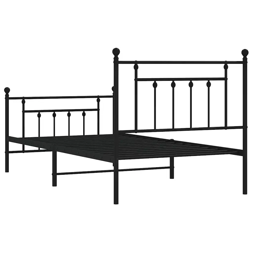 Letto singolo | Letto per adulti | Giroletto con Testiera e Pediera Metallo Nero 100x190 cm - Image 8