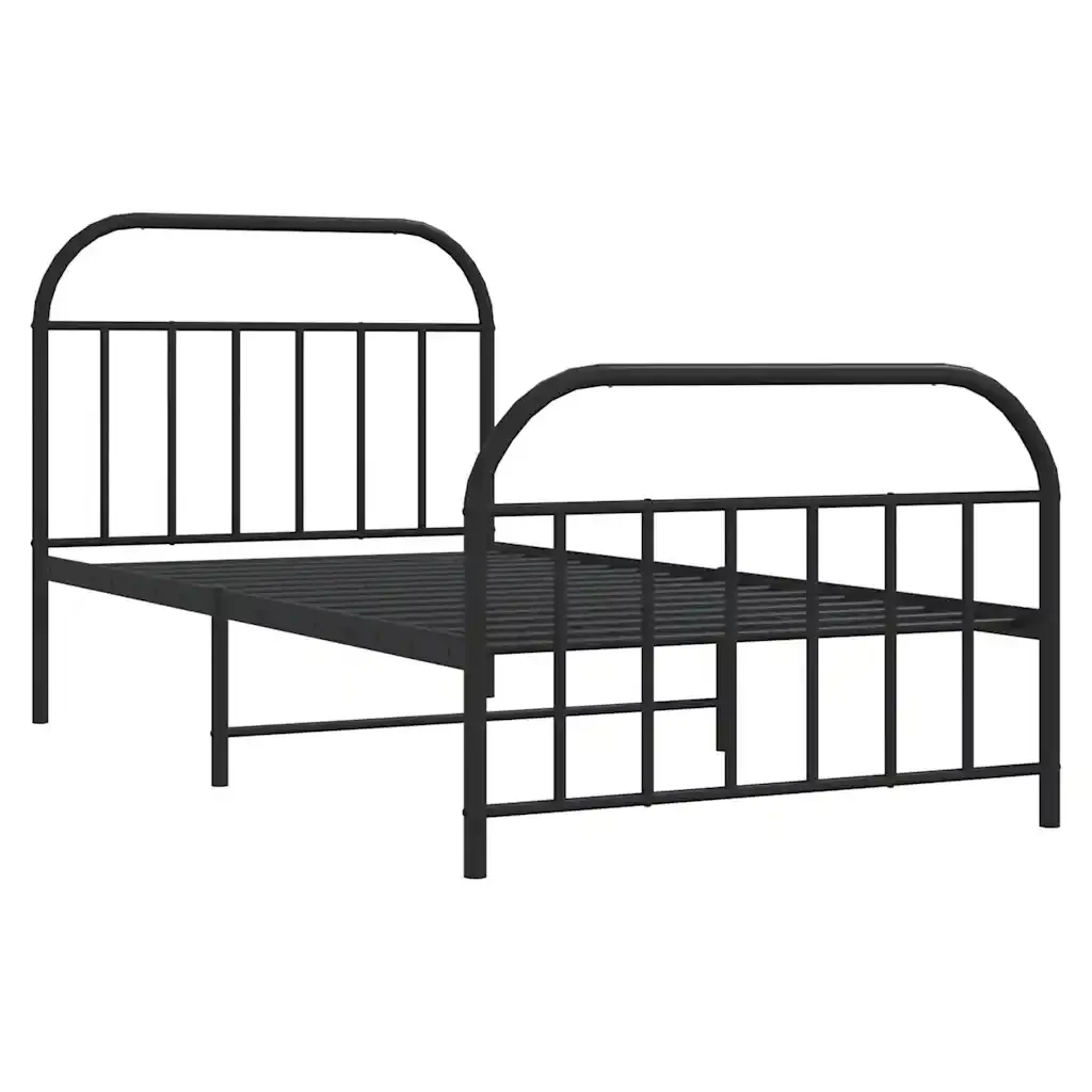 Letto singolo | Letto per adulti | Giroletto con Testiera e Pediera Metallo Nero 100x190 cm - Image 5