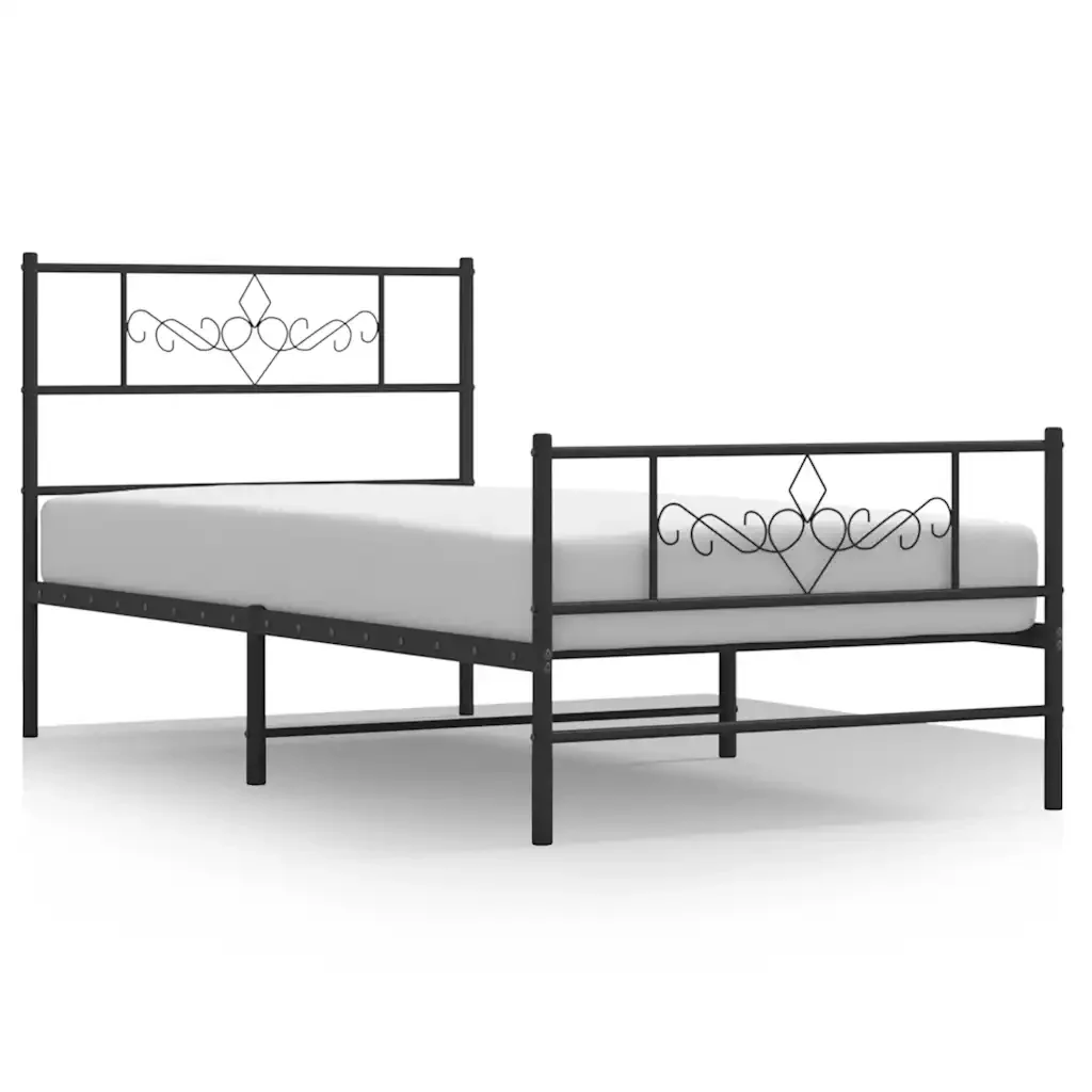 Letto singolo | Letto per adulti | Giroletto con Testiera e Pediera Metallo Nero 100x190 cm