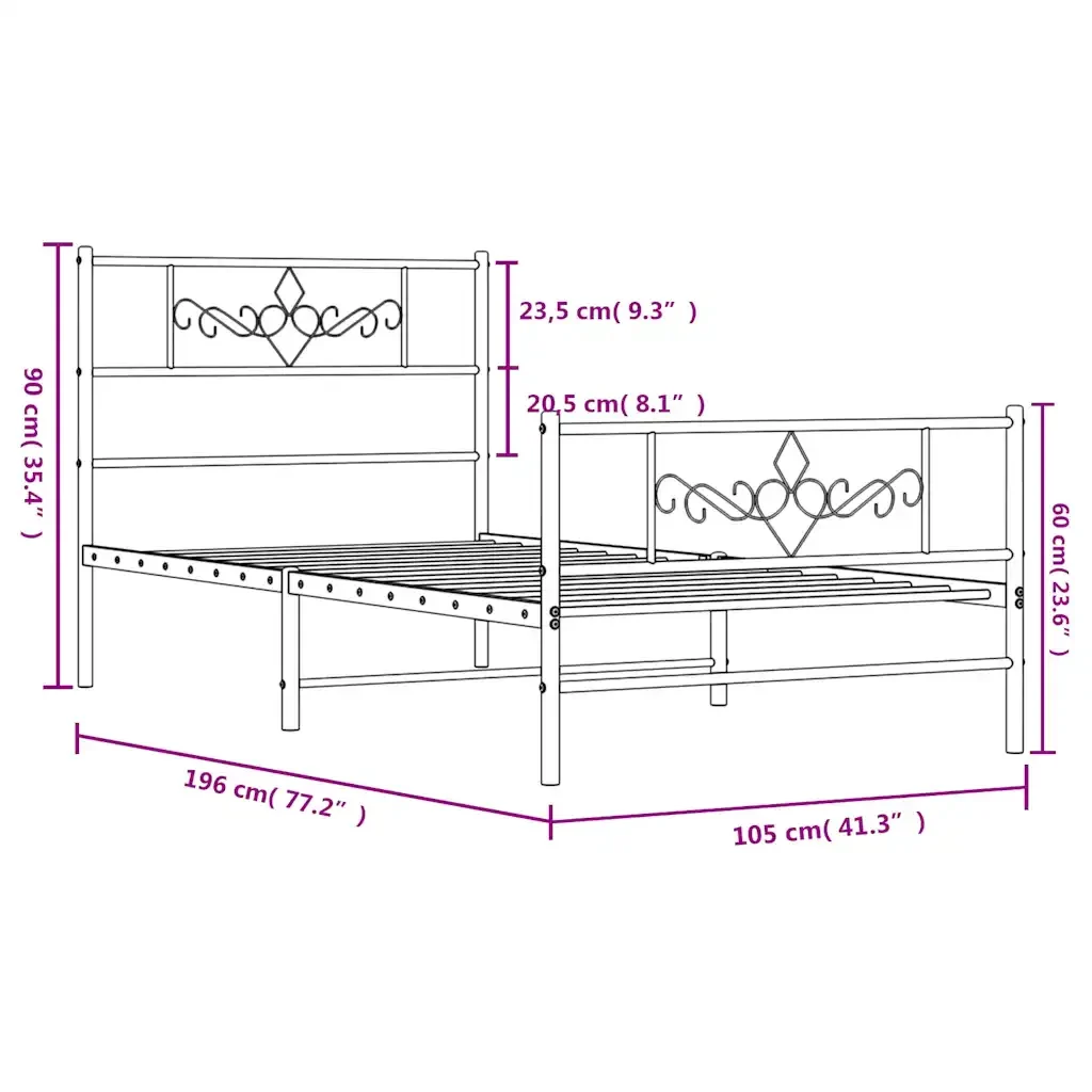 Letto singolo | Letto per adulti | Giroletto con Testiera e Pediera Metallo Nero 100x190 cm - Image 10