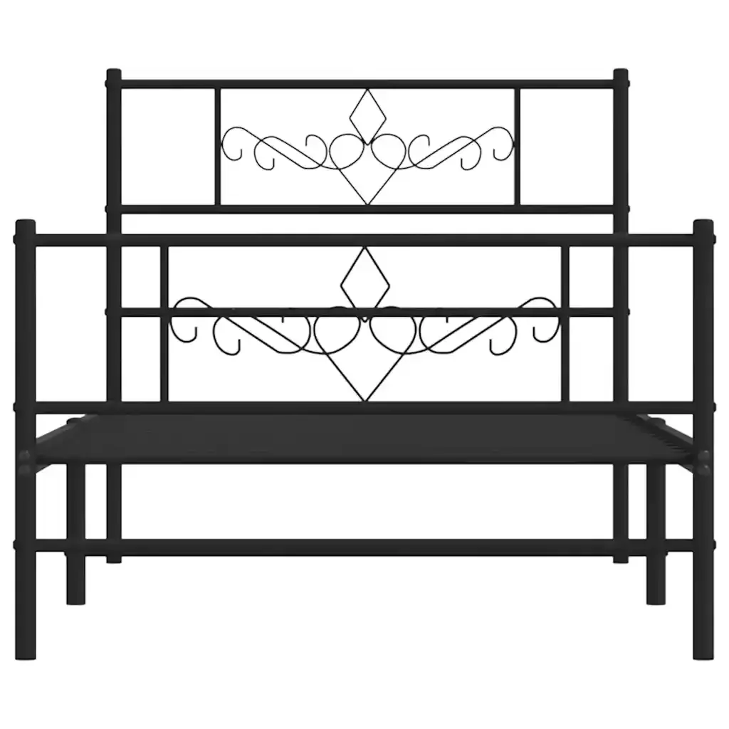 Letto singolo | Letto per adulti | Giroletto con Testiera e Pediera Metallo Nero 100x190 cm - Image 6