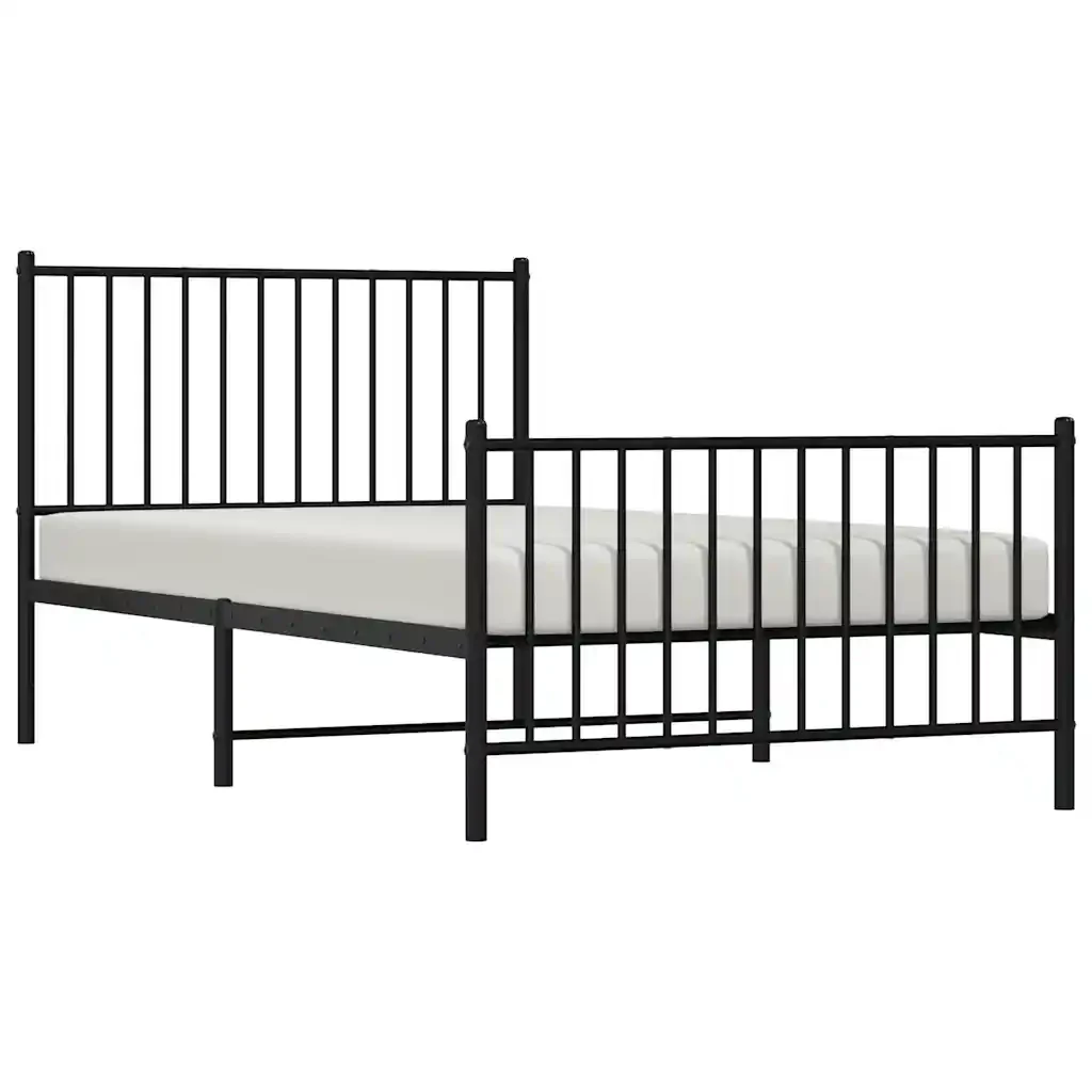Letto singolo | Letto per adulti | Giroletto con Testiera e Pediera Metallo Nero 100x190 cm - Image 5