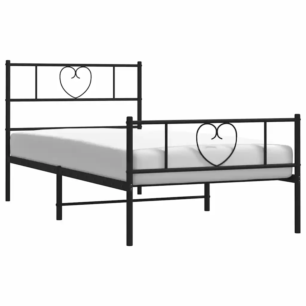 Letto singolo | Letto per adulti | Giroletto con Testiera e Pediera Metallo Nero 100x190 cm - Image 4
