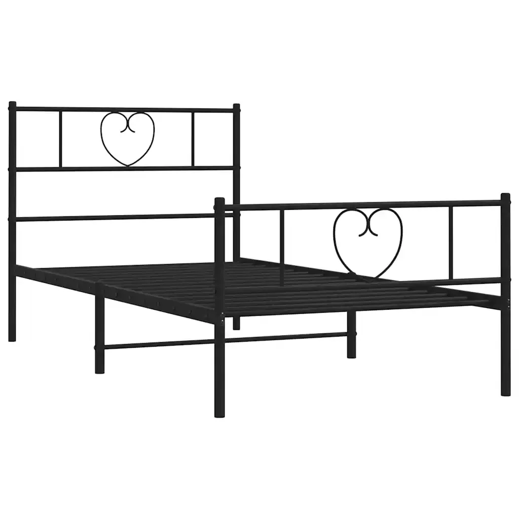 Letto singolo | Letto per adulti | Giroletto con Testiera e Pediera Metallo Nero 100x190 cm - Image 5